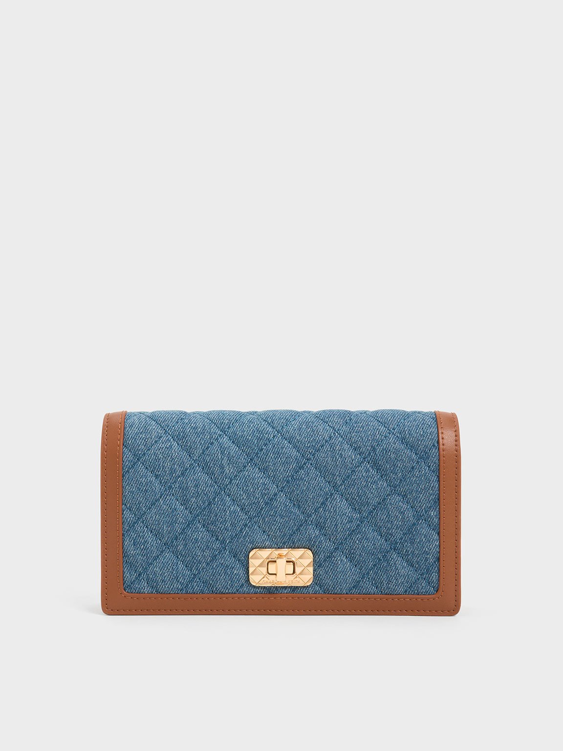 Charles & Keith Micaela Denim Quilted Long Wallet In Blue
