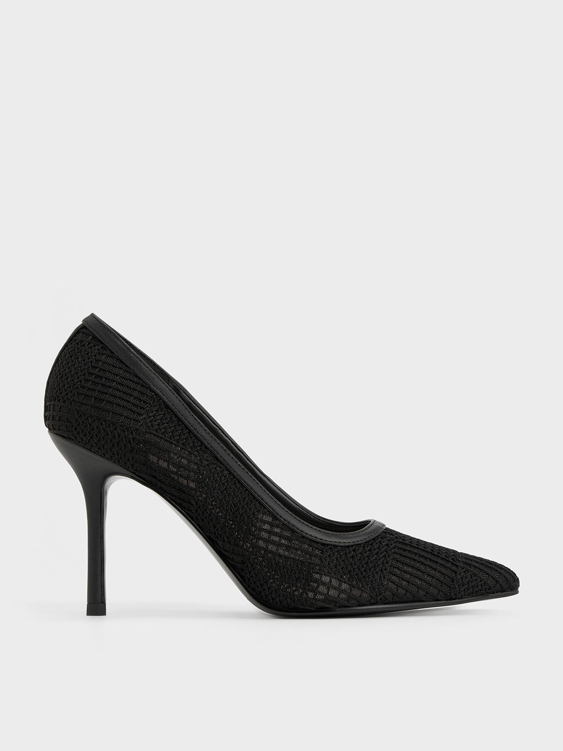 Shop Charles & Keith - Mesh Woven Pointed-toe Pumps In Black Textured
