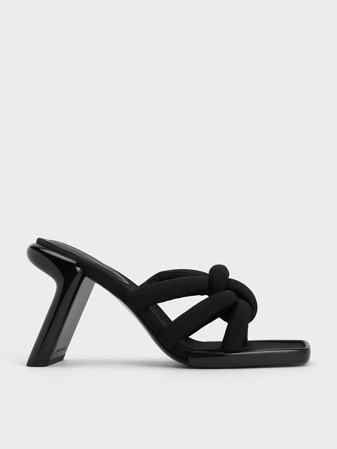 Shop Charles & Keith Toni Knotted Puffy-strap Mules In Black Textured