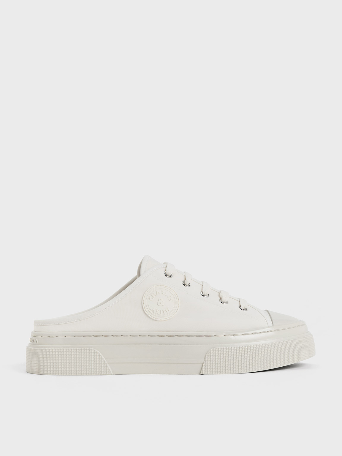 Charles & Keith Kay Nylon Two-tone Slip-on Sneakers In White