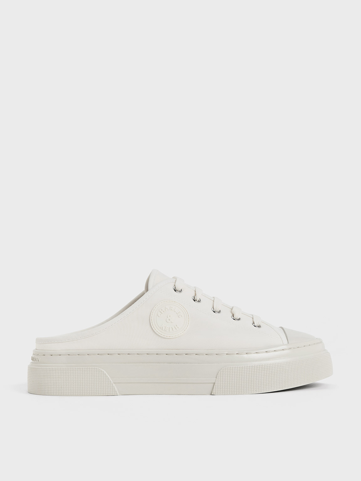 White Kay Nylon Two-Tone Slip-On Sneakers - CHARLES & KEITH