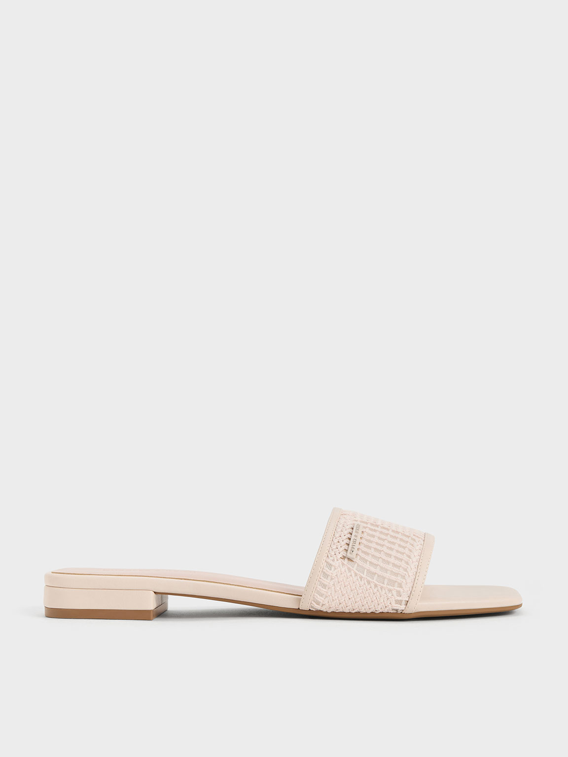 Charles & Keith Mesh Woven Slide Sandals In Cream