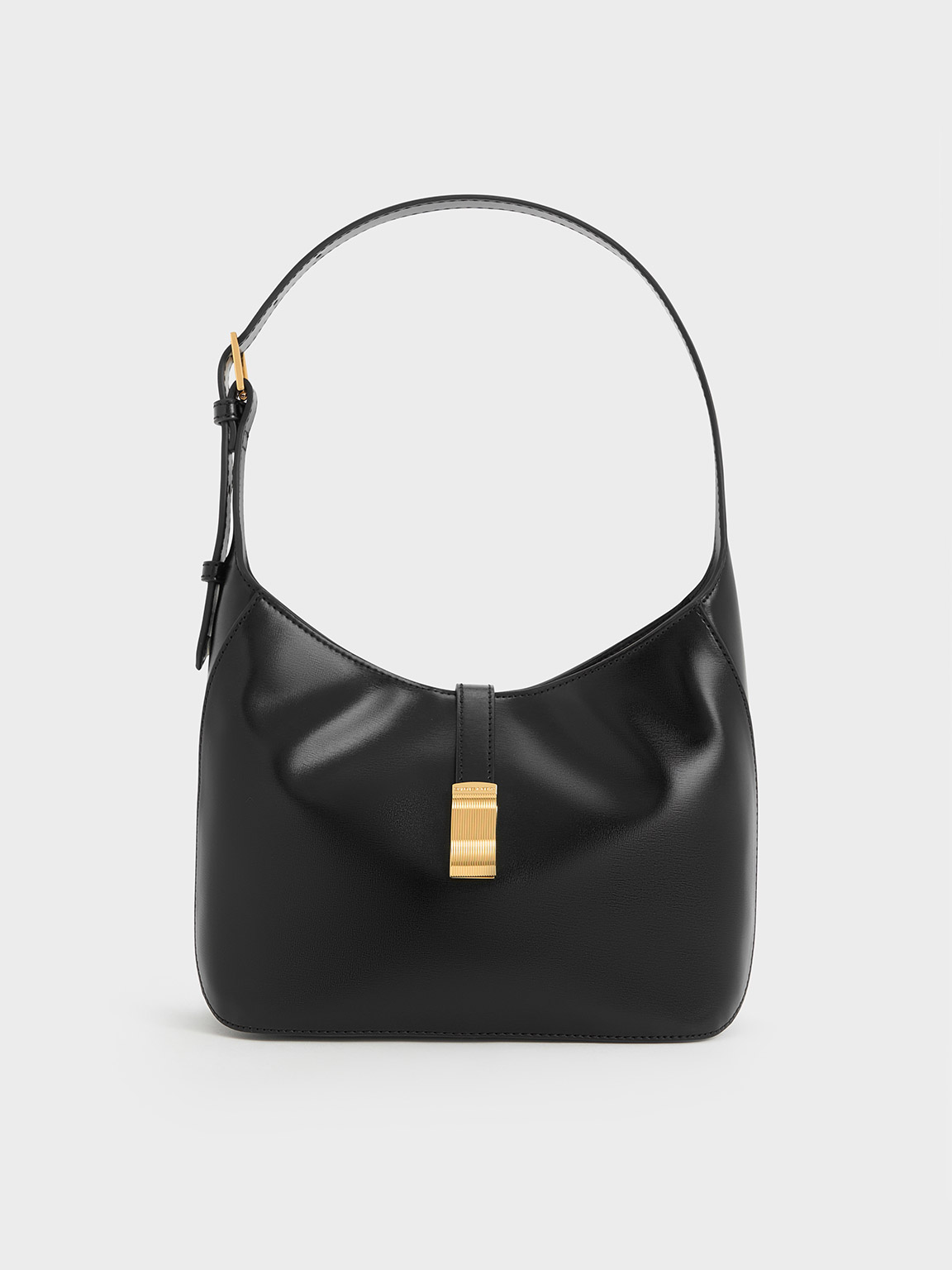 Charles & Keith Wisteria Belted Shoulder Bag In Black