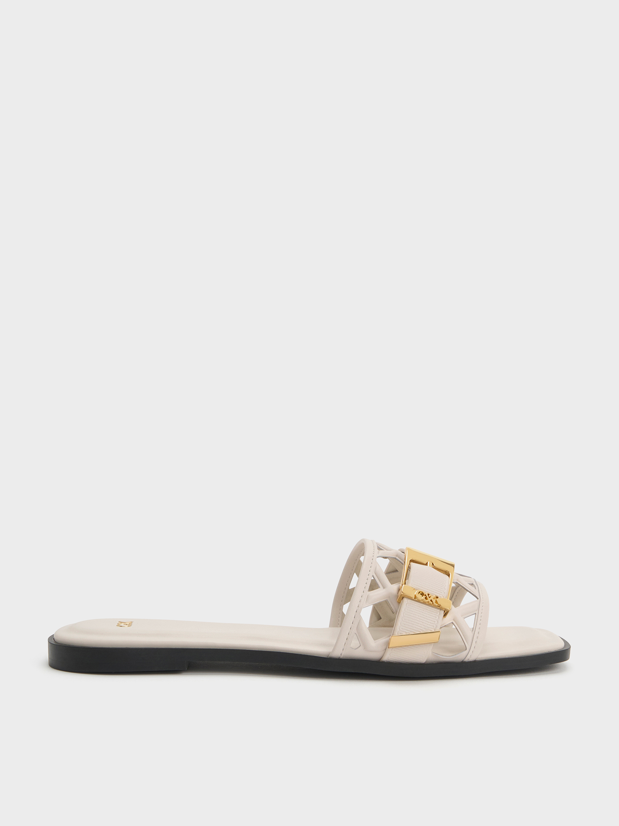 Charles & Keith - Whitney Leather Cut-Out Slide Sandals