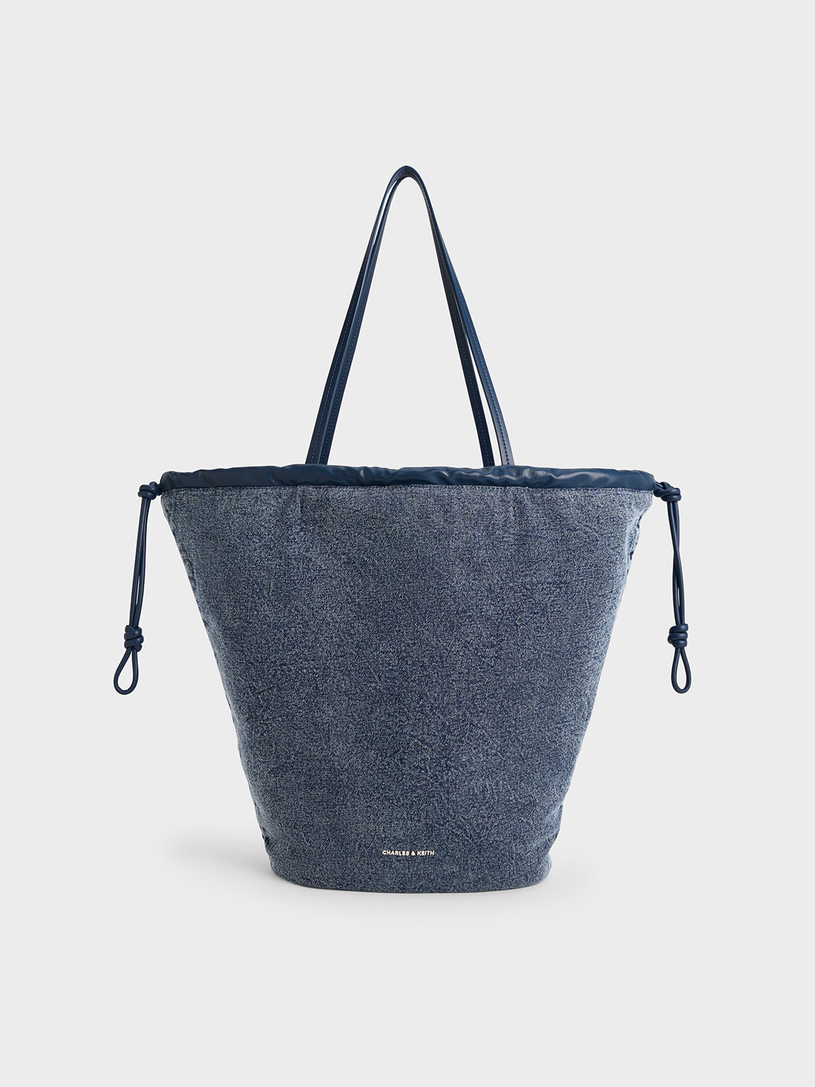 Charles & Keith Sianna Denim Ruched Drawstring Tote Bag In Blue