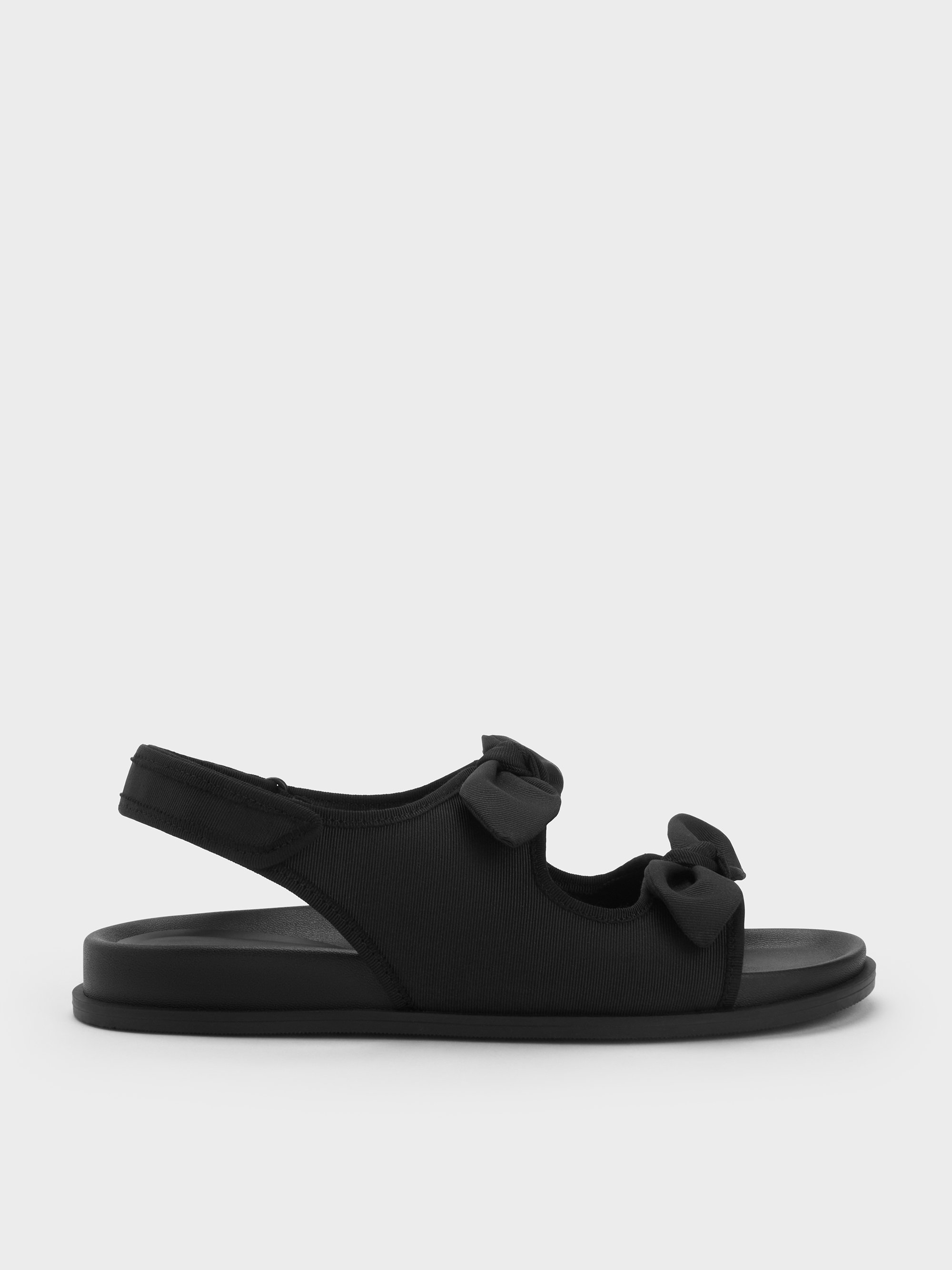Black Textured Silk Knot-Bow Double-Strap Slingback Sandals Black Textured Silk Knot-Bow Double-Strap Slingback Sandals