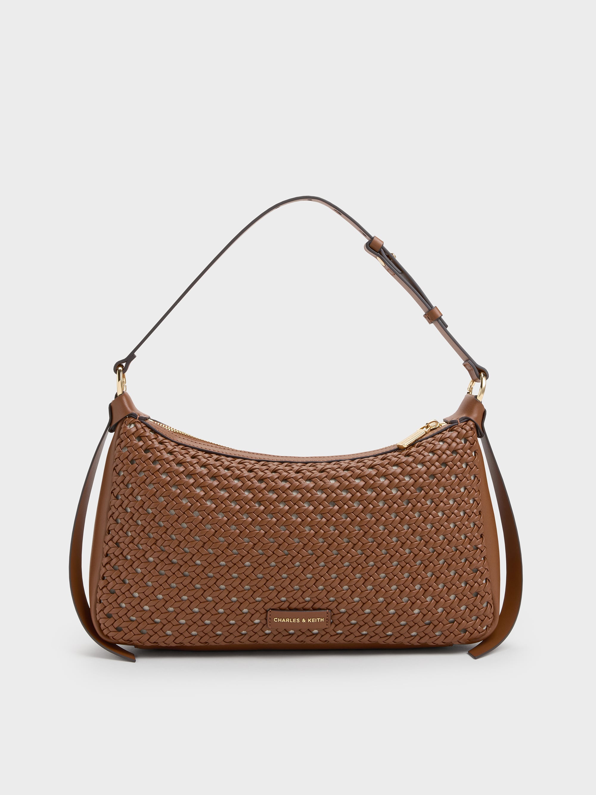 Calla Woven Shoulder Bag - Chocolate - CHARLES & KEITH US