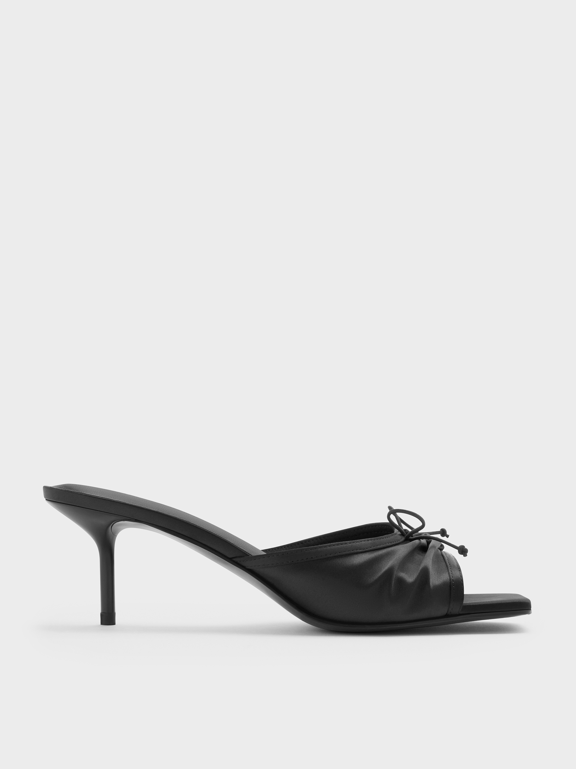 Charles & Keith - Satin Ruched Bow Heeled Mules