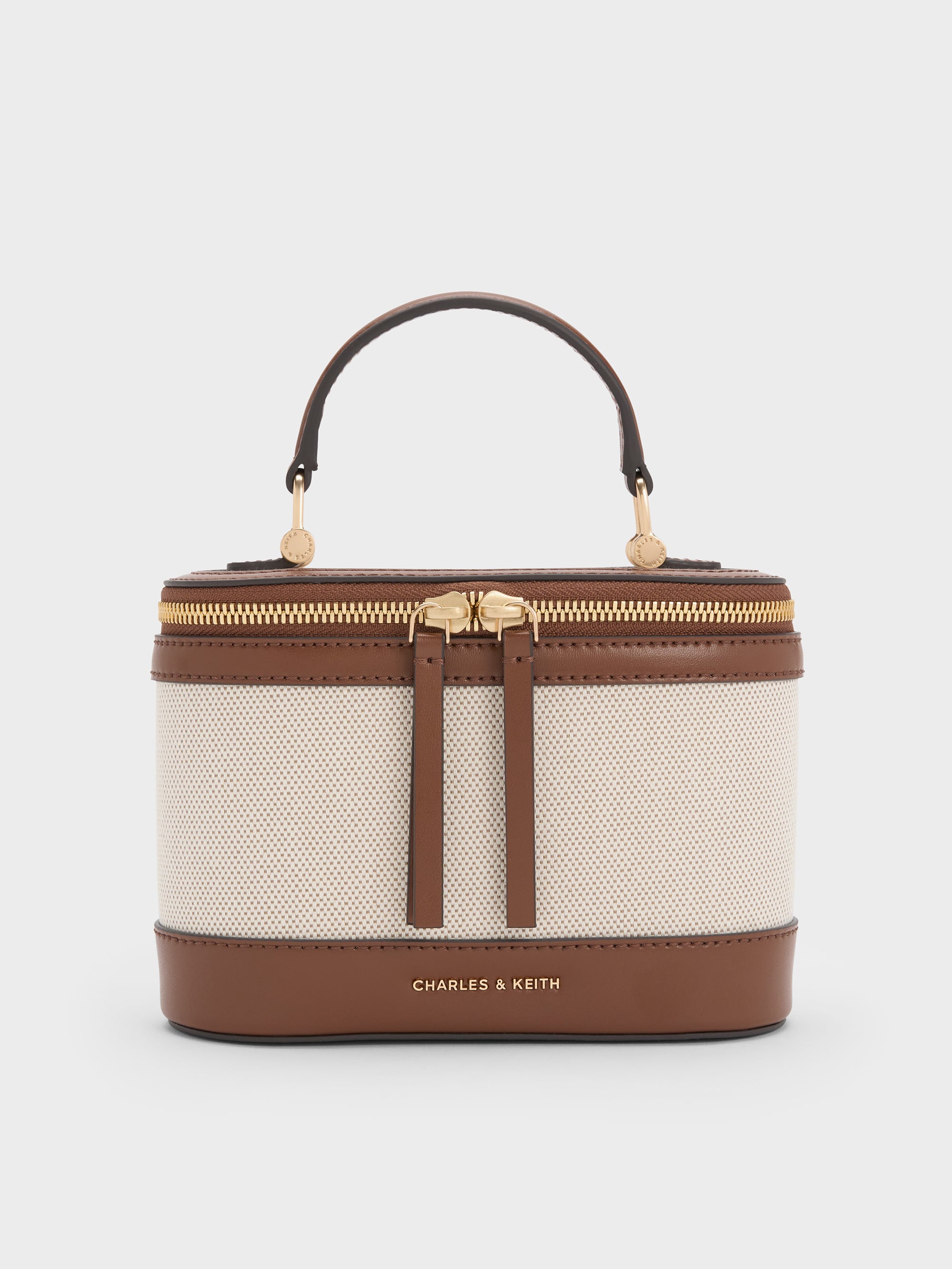 Enola Canvas Top Handle Vanity Bag - Chocolate - CHARLES & KEITH US