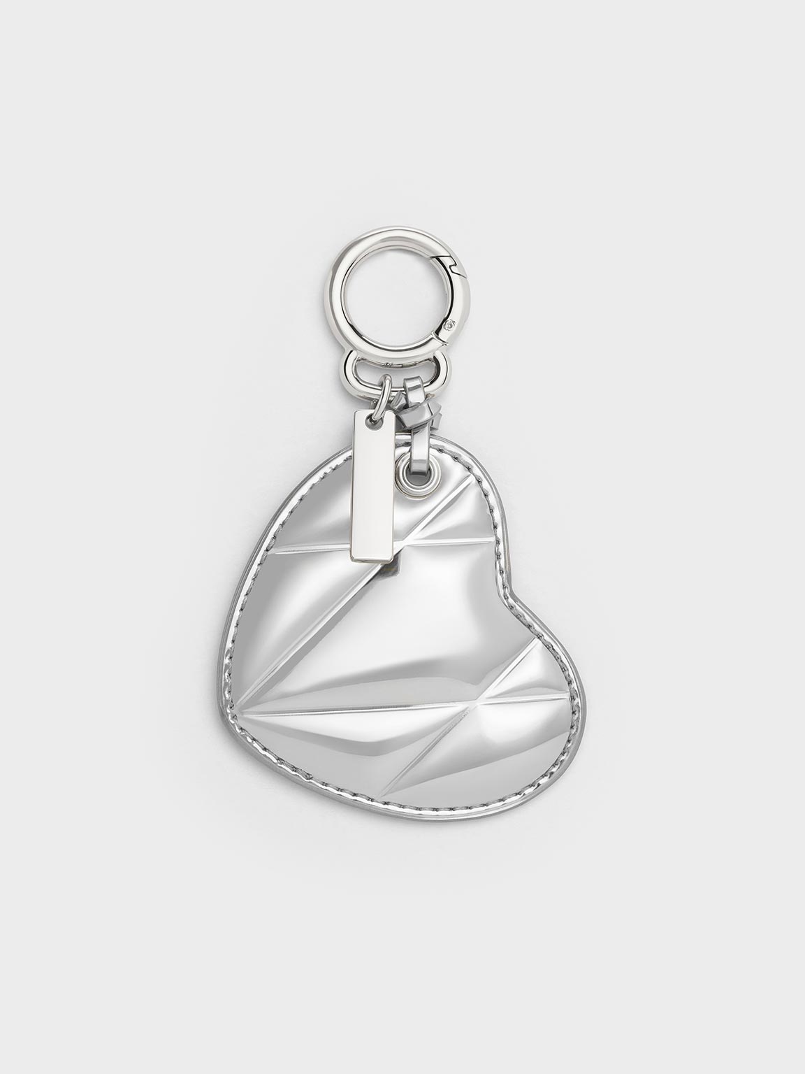 Charles & Keith - Metallic Heart Quilted Mirror Charm In Silver