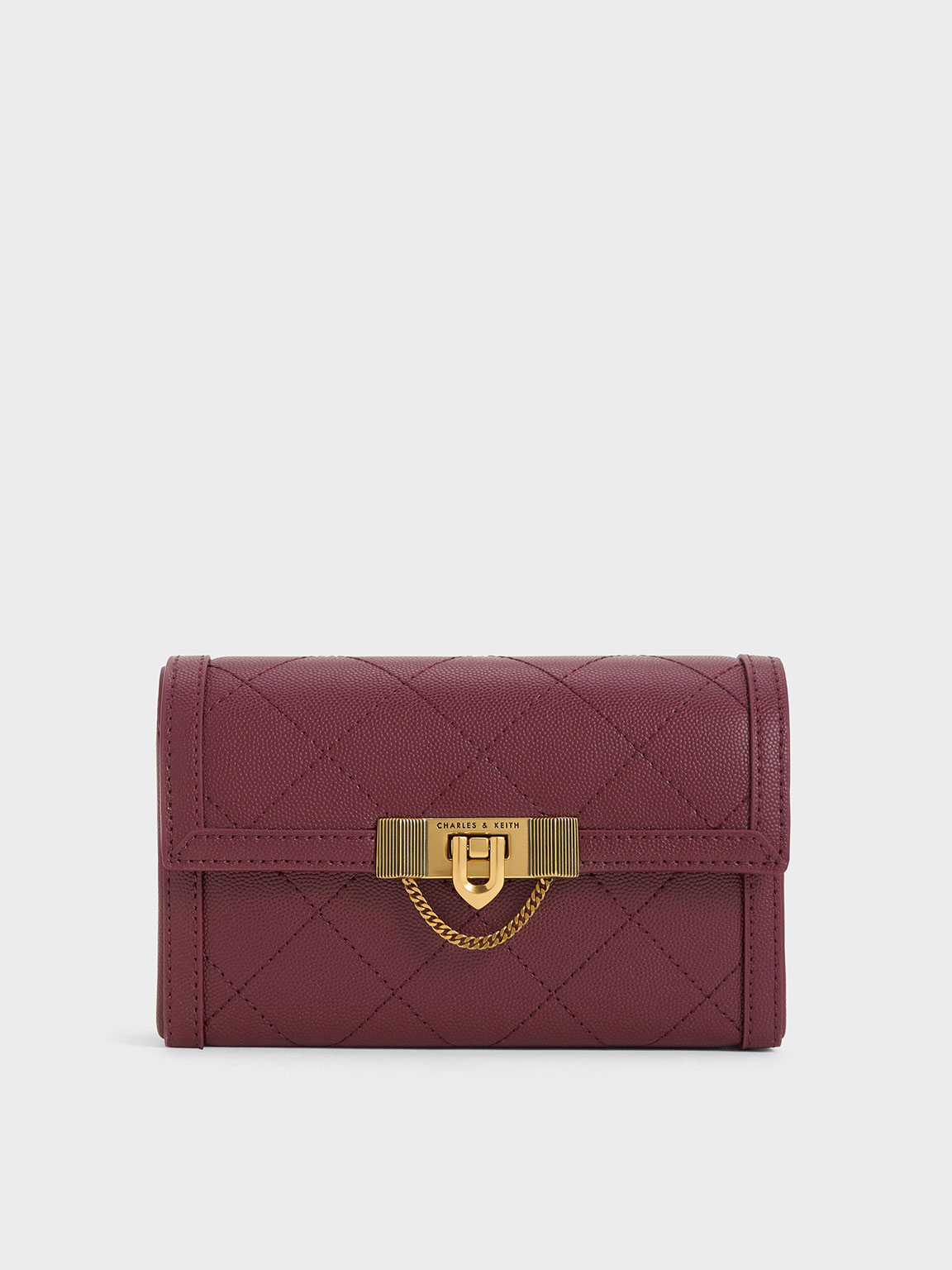 Burgundy Tallulah Quilted Push-Lock Clutch - CHARLES & KEITH PA