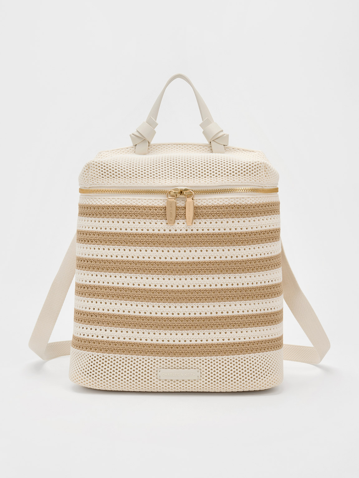 Charles & Keith Ida Knitted Striped Backpack In Brown