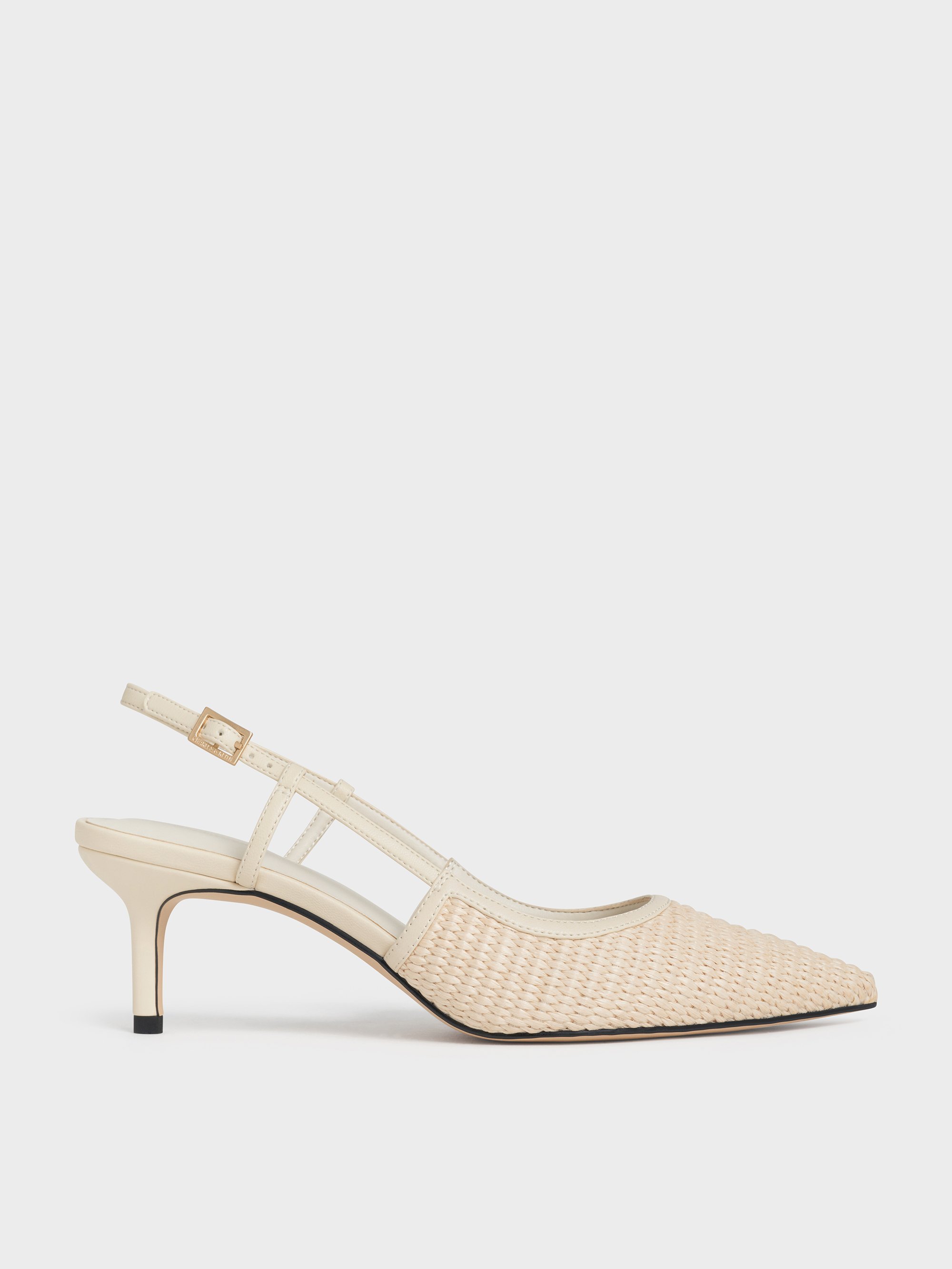 Chalk Raffia Pointed-Toe Slingback Pumps - Chalk - Sale - CHARLES