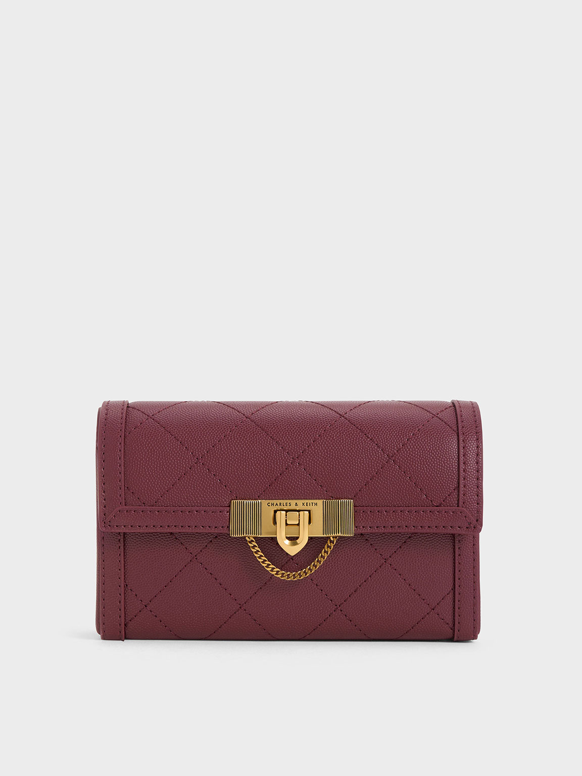 Charles & Keith Tallulah Quilted Push-lock Clutch In Burgundy