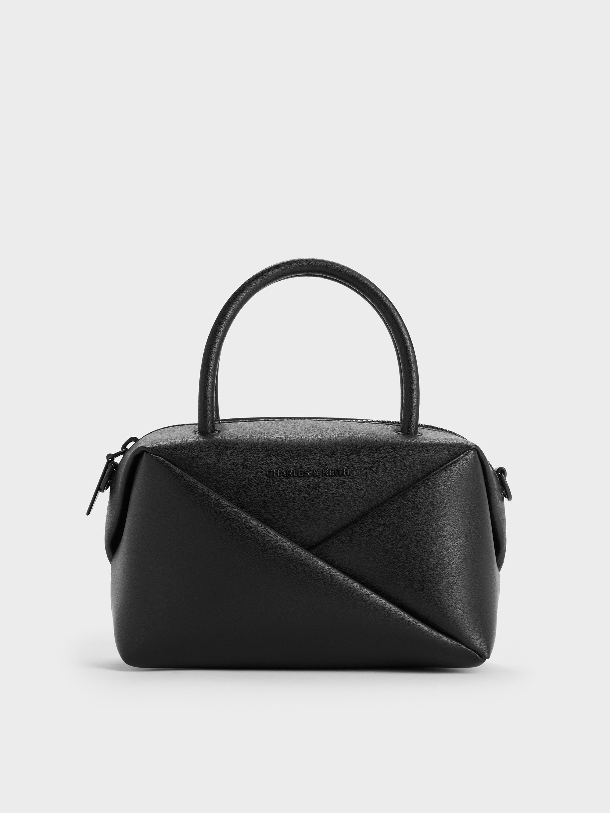 Jet Black Midori Geometric Bowling Bag - CHARLES & KEITH ZA