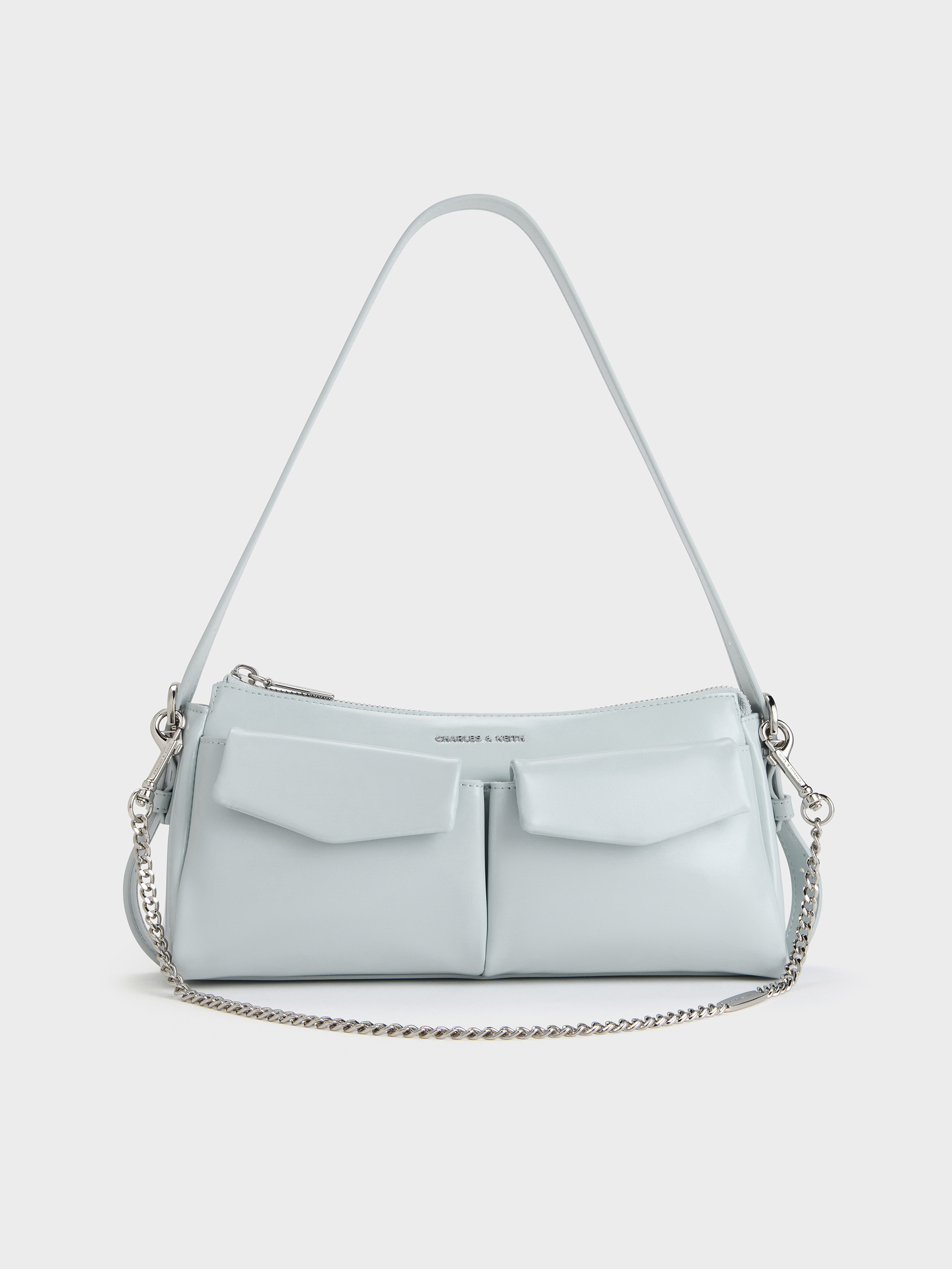 Rachel Front-Pocket Chain Shoulder Bag - Sea Salt Blue - CHARLES