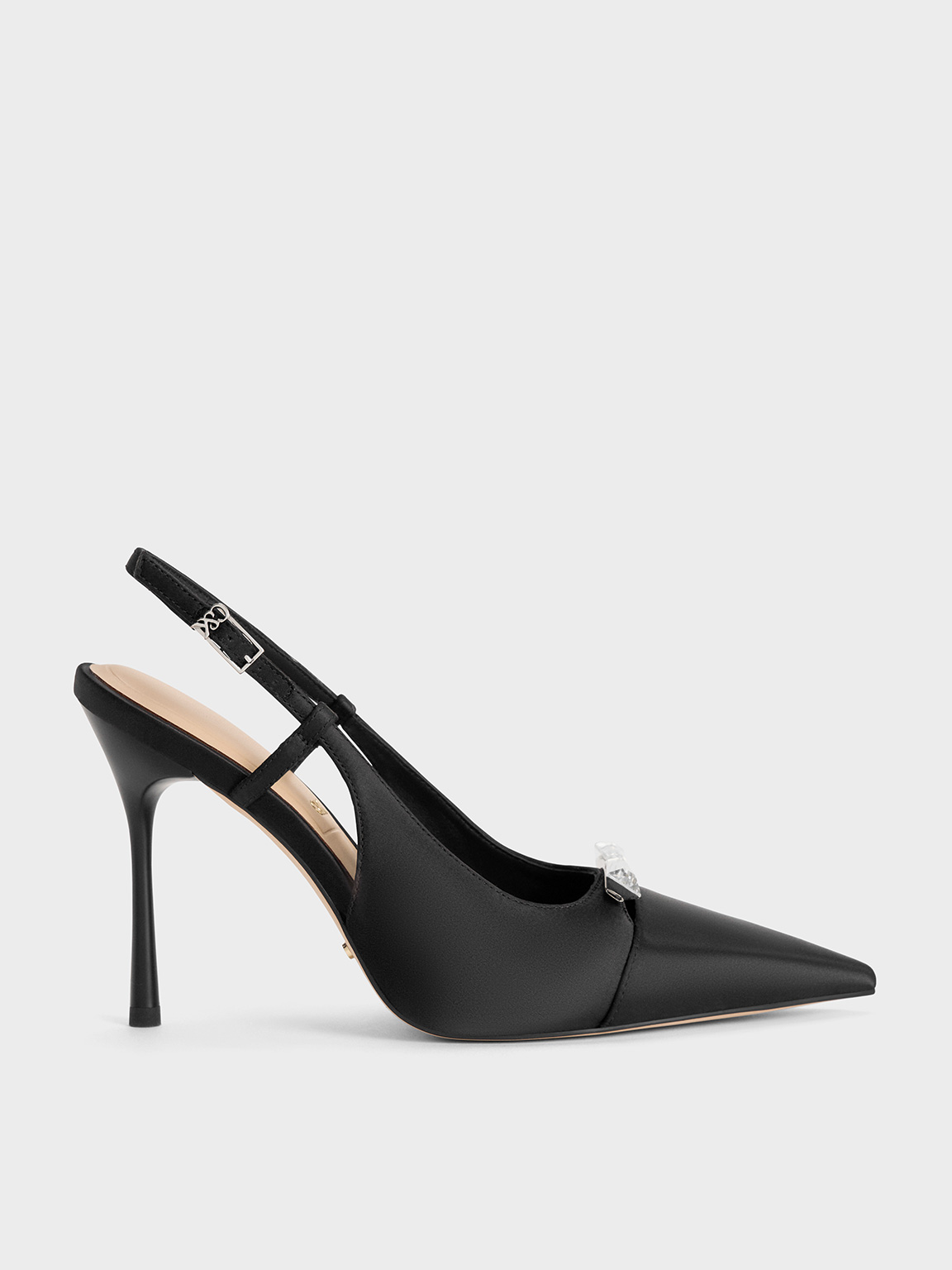 Black Textured Recycled Polyester Bow Slingback Pumps