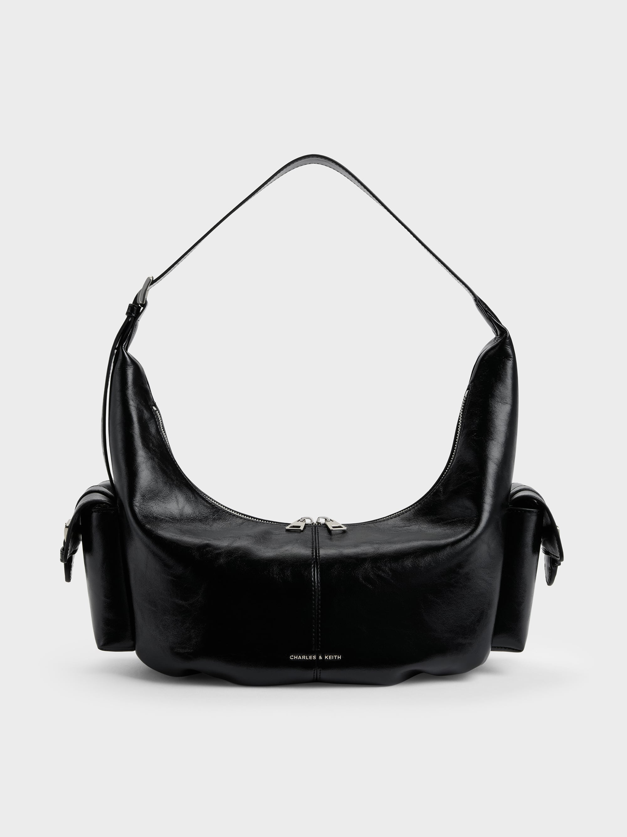 バッグ CHARLES&KEITH Large Bessie Side-Pocket Hobo Bag - Noir - CHARLES & KEITH US