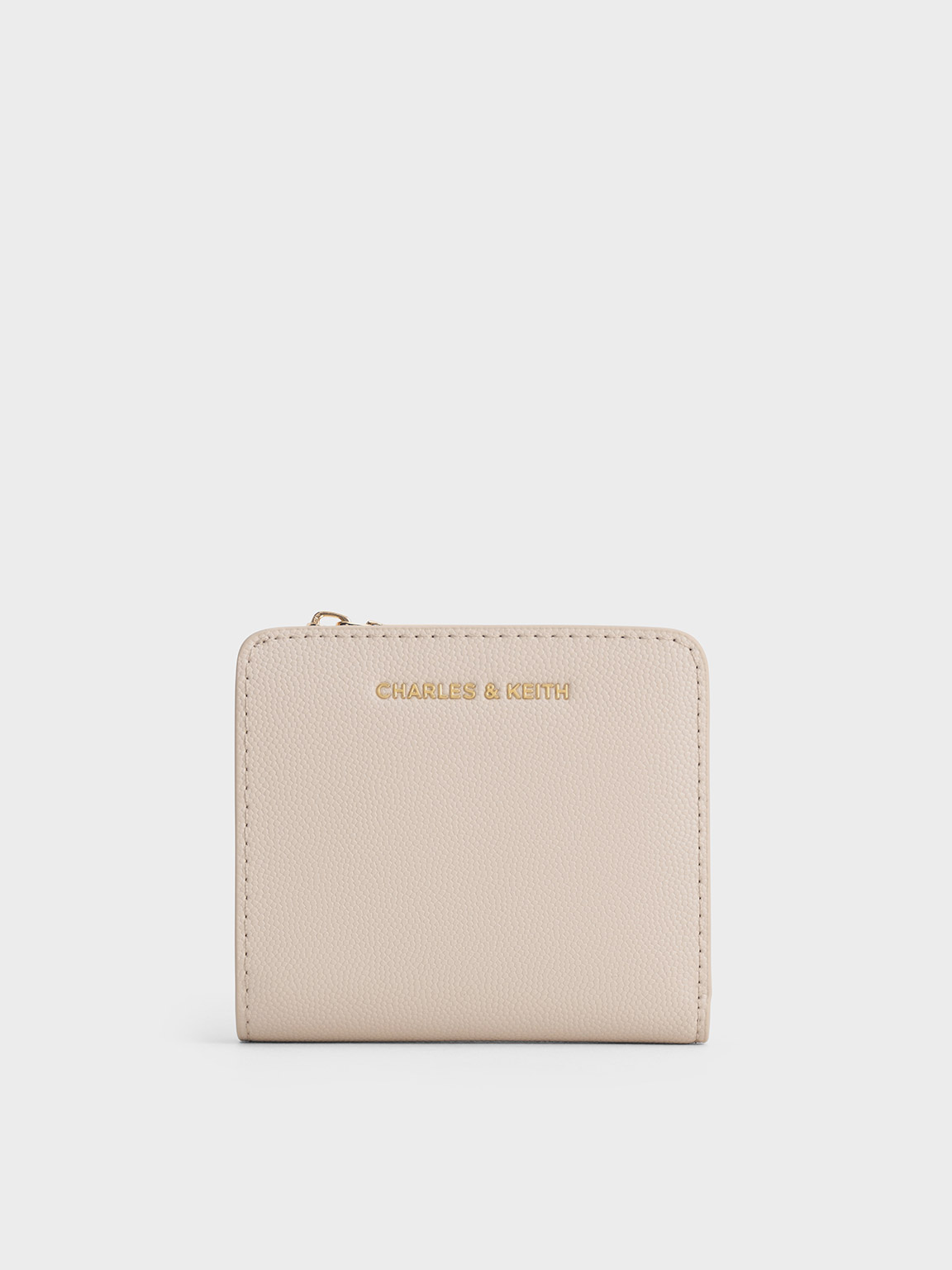 Shop Charles & Keith Top Zip Small Wallet In Oat