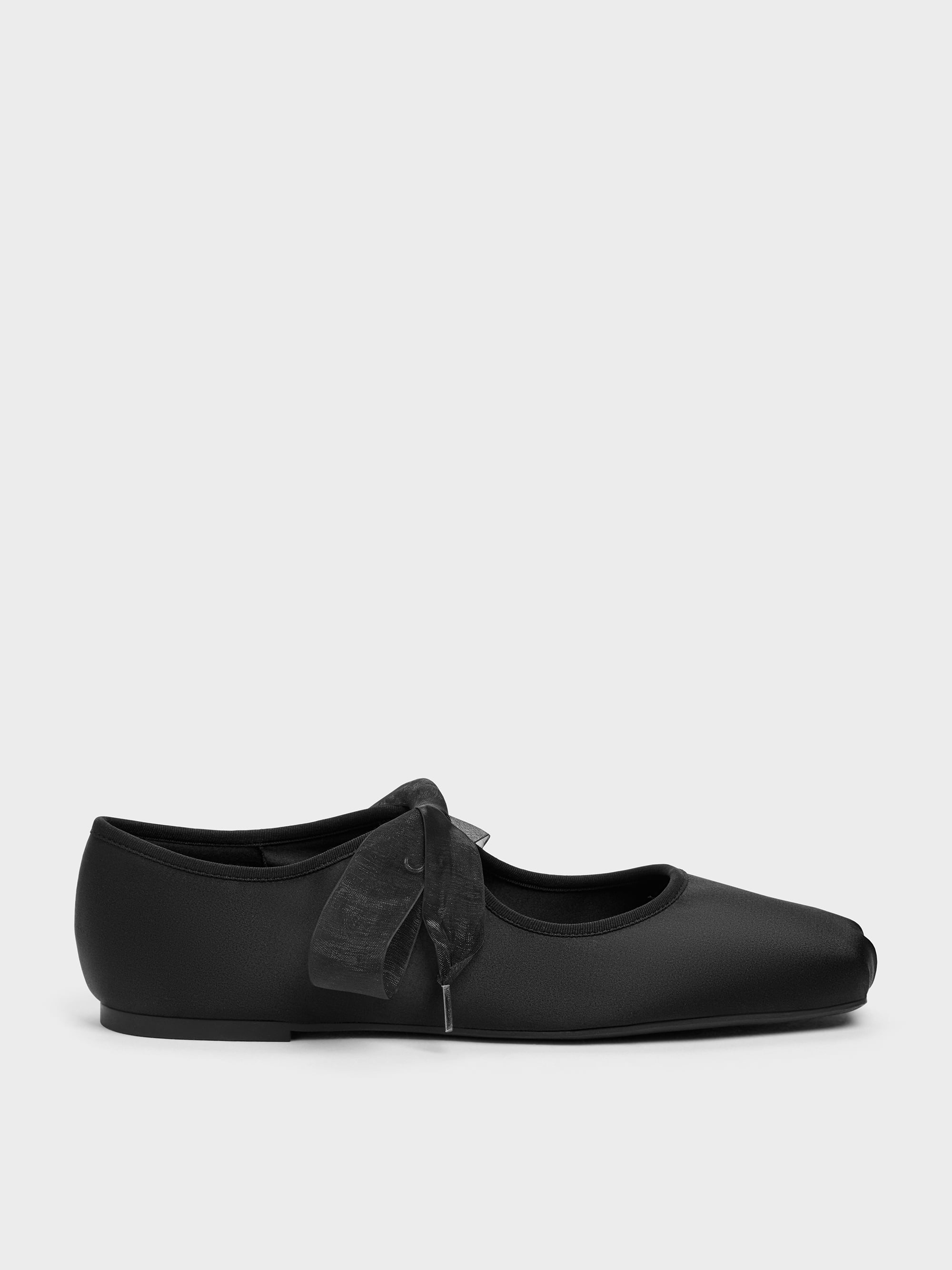 Camila Satin Mary Jane Flats - Black Textured - CHARLES & KEITH US