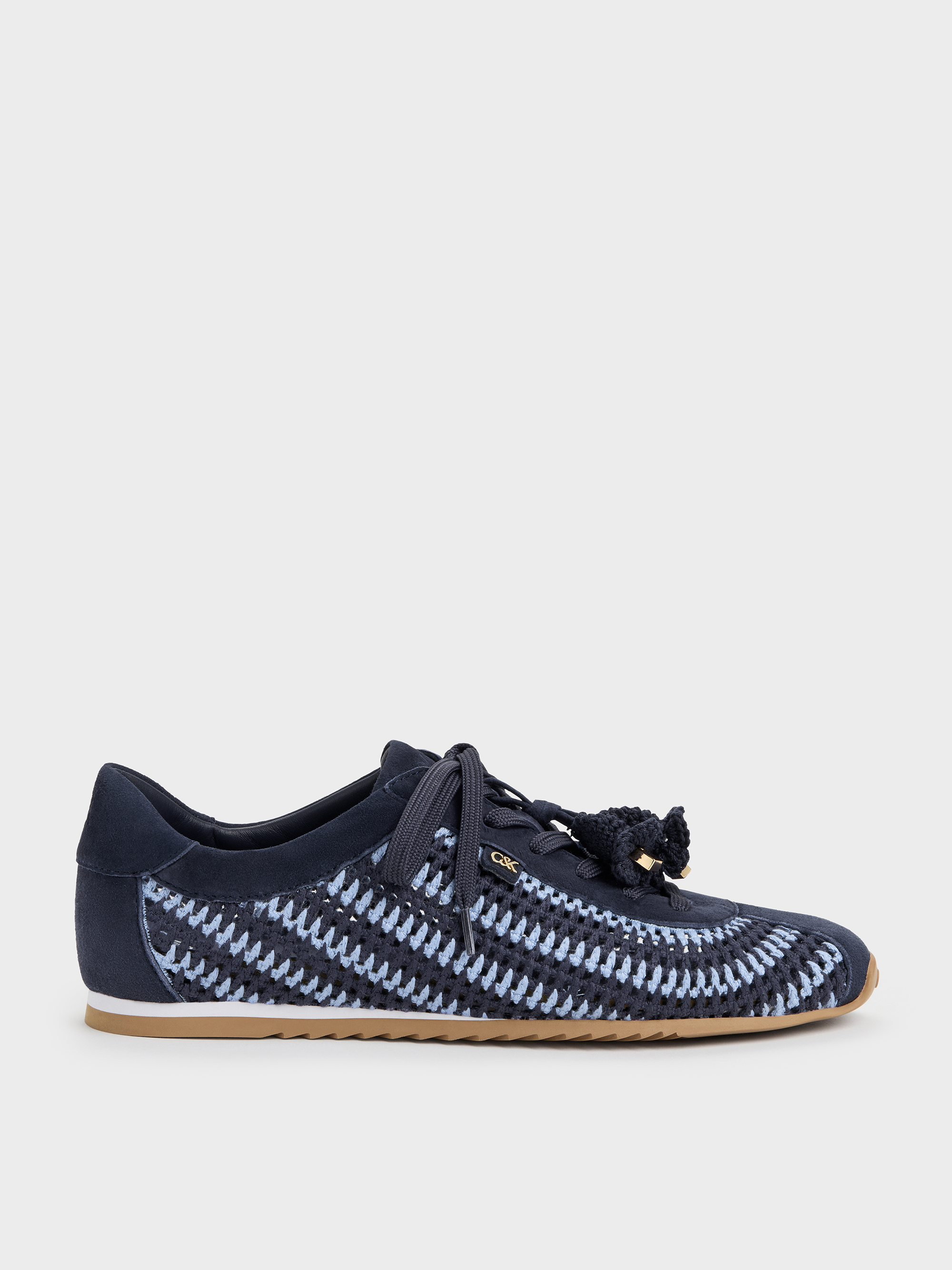 Jace Crochet & Suede Flower Sneakers - Blue - CHARLES & KEITH
