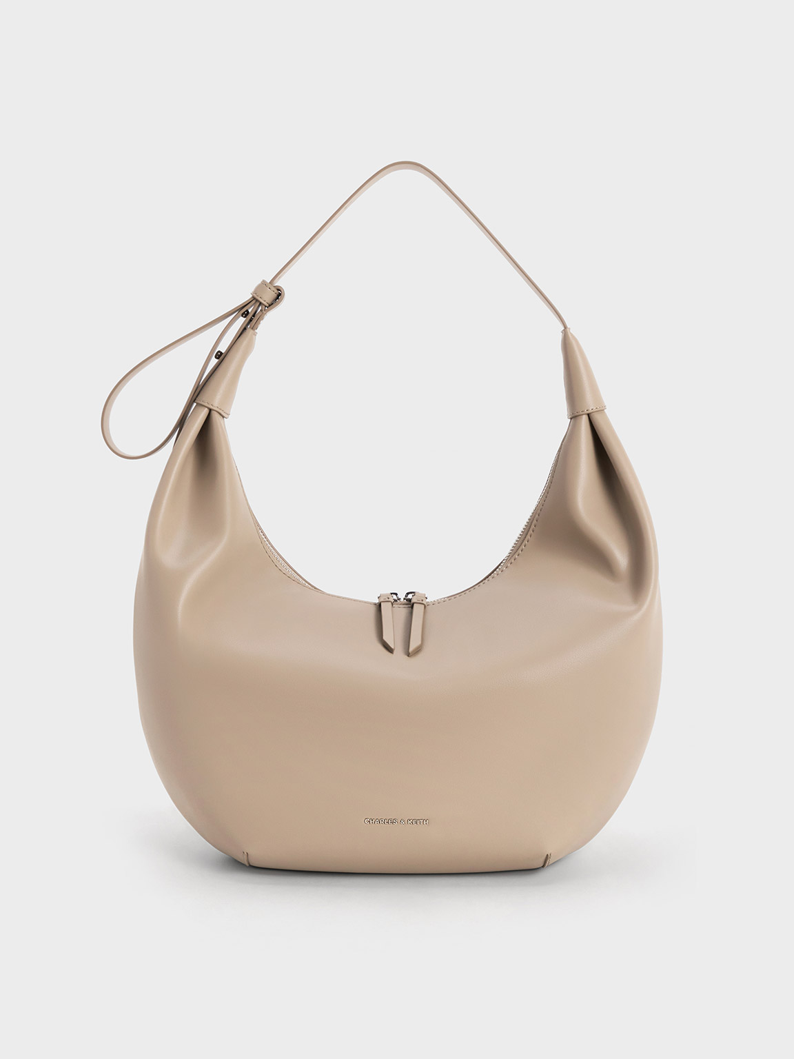 Charles & Keith Odella Curved Hobo Bag In Taupe
