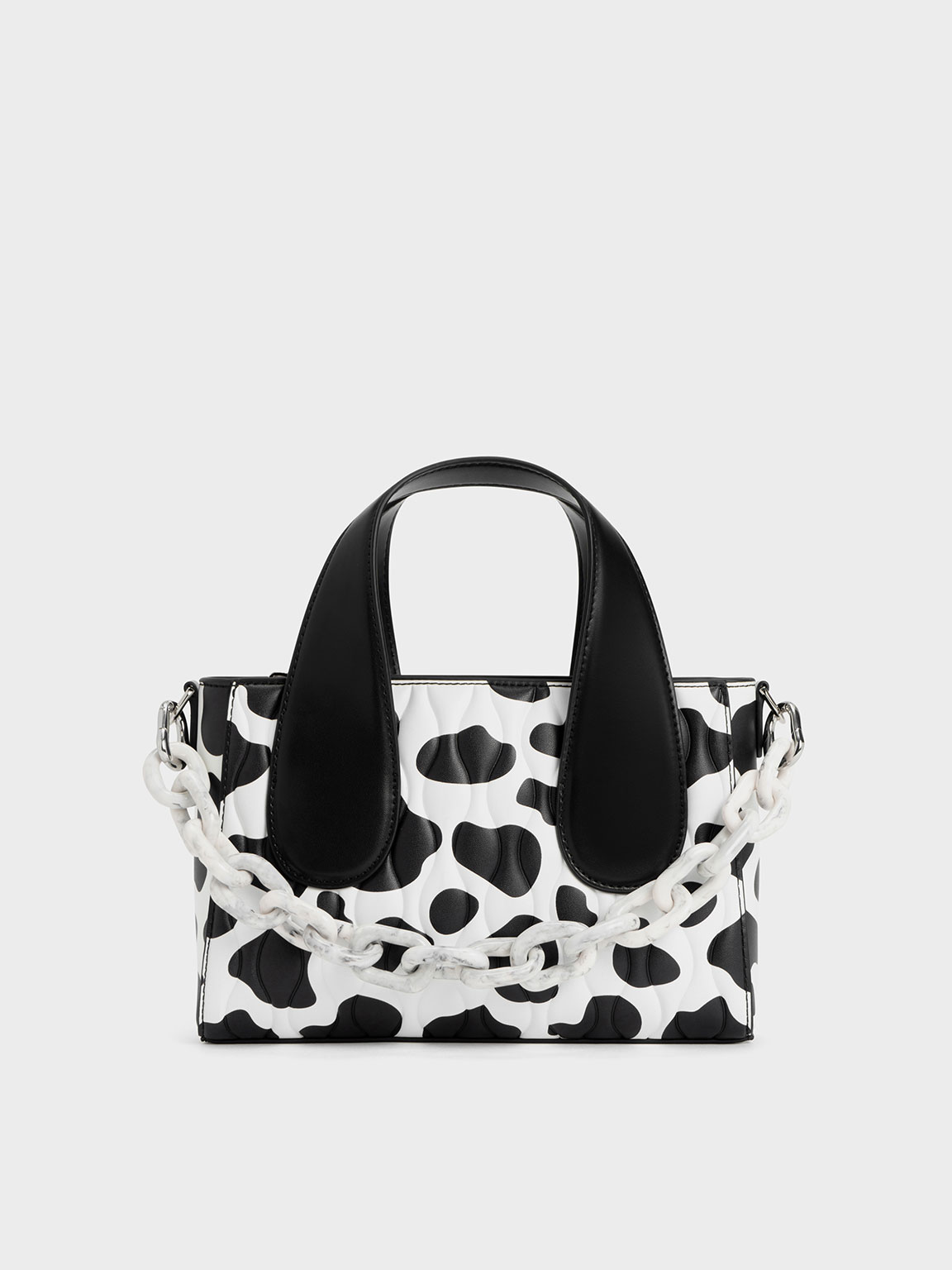 Chalk Iva Cow Print Textured Tote Bag CHARLES KEITH