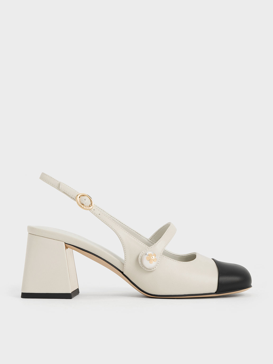 Charles & Keith Pearl Embellished Trapeze-heel Slingback Pumps In Chalk