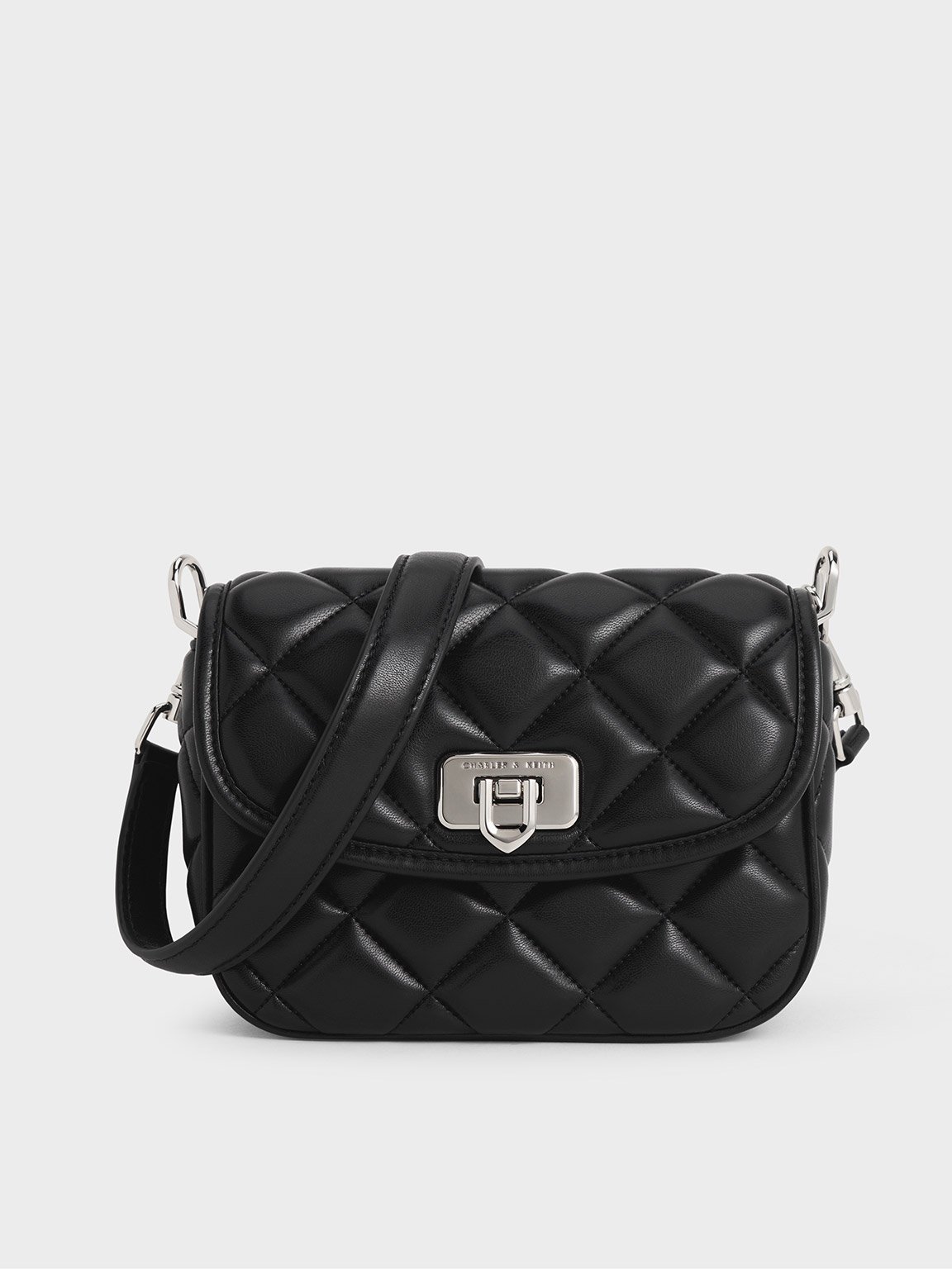 Charles & Keith Cressida Quilted Crossbody Bag In Black