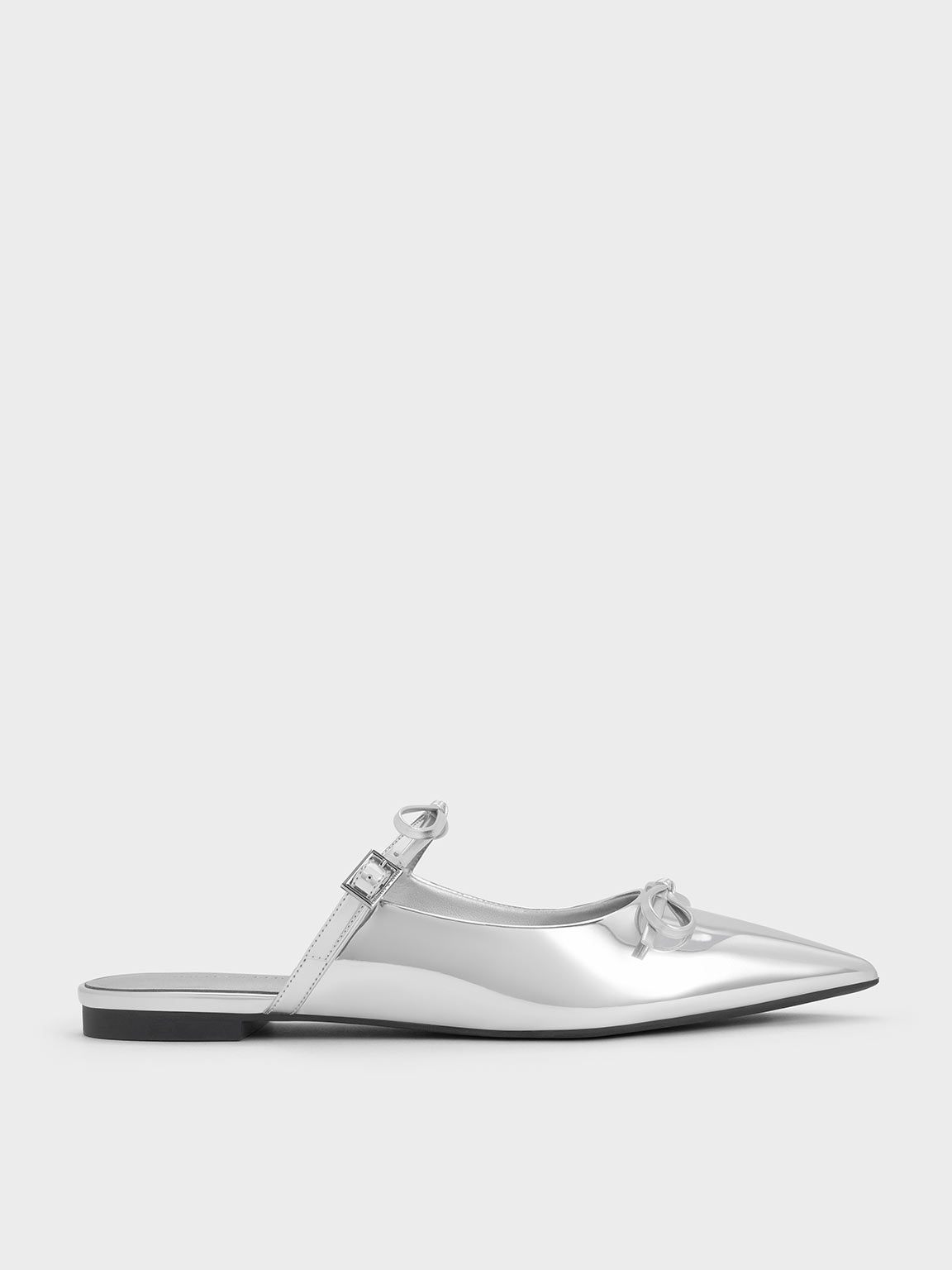 Silver Metallic Double-Bow Pointed-Toe Mules - CHARLES