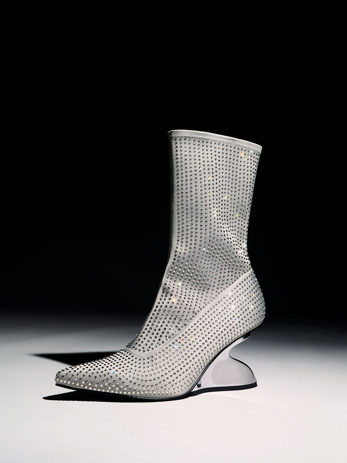 Grey Zania Gem-Embellished Sculptural Heel Boots - CHARLES & KEITH AE