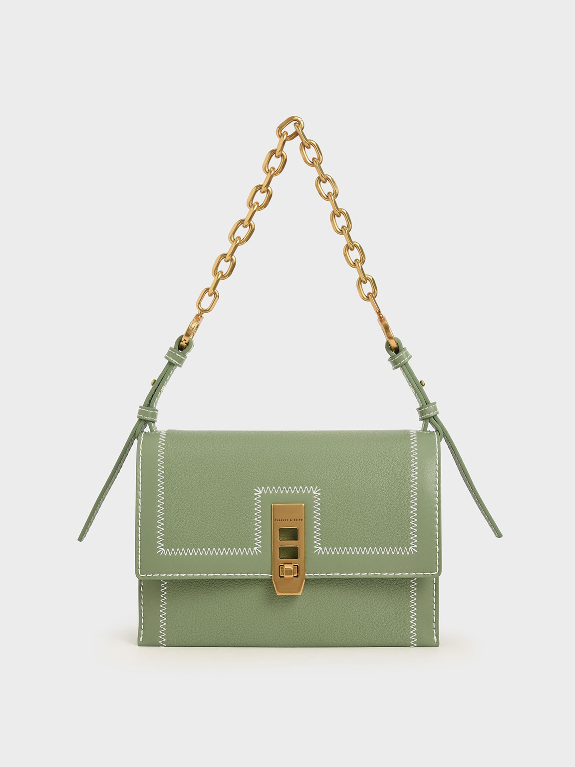 Charles Keith Turn lock Chain Handle Bag In Sage Green ModeSens
