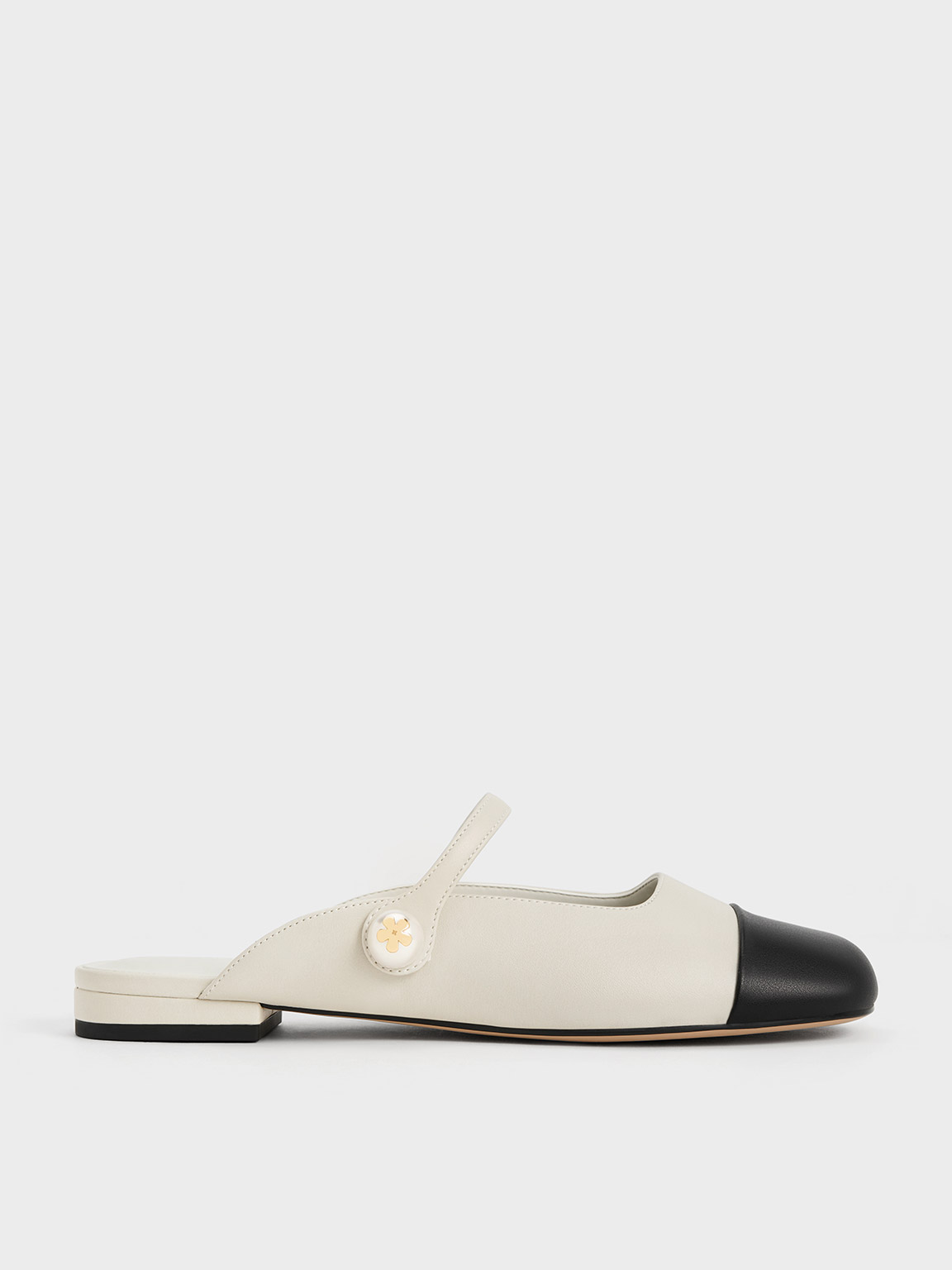 Charles & Keith Pearl Embellished Flat Mules In Chalk