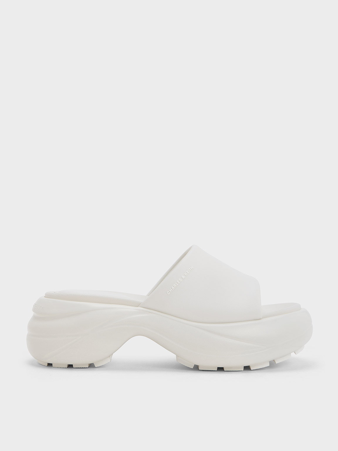 Charles & Keith Wide-strap Curved Platform Sports Sandals In White