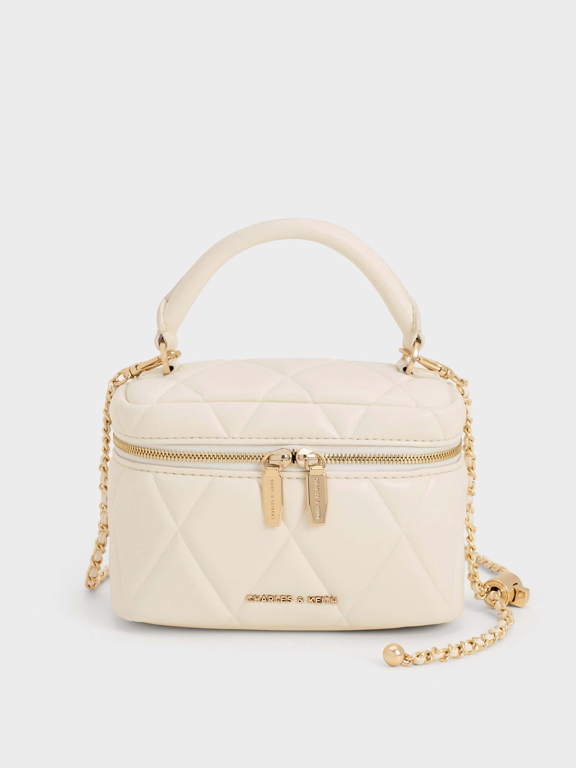 Arwen Quilted Top Handle Vanity Bag - Cream - CHARLES & KEITH US