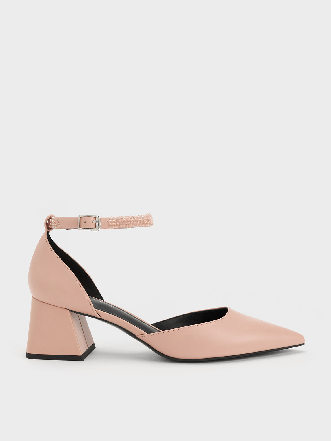 Nude Beaded Ankle-Strap D'Orsay Pumps - CHARLES & KEITH SG
