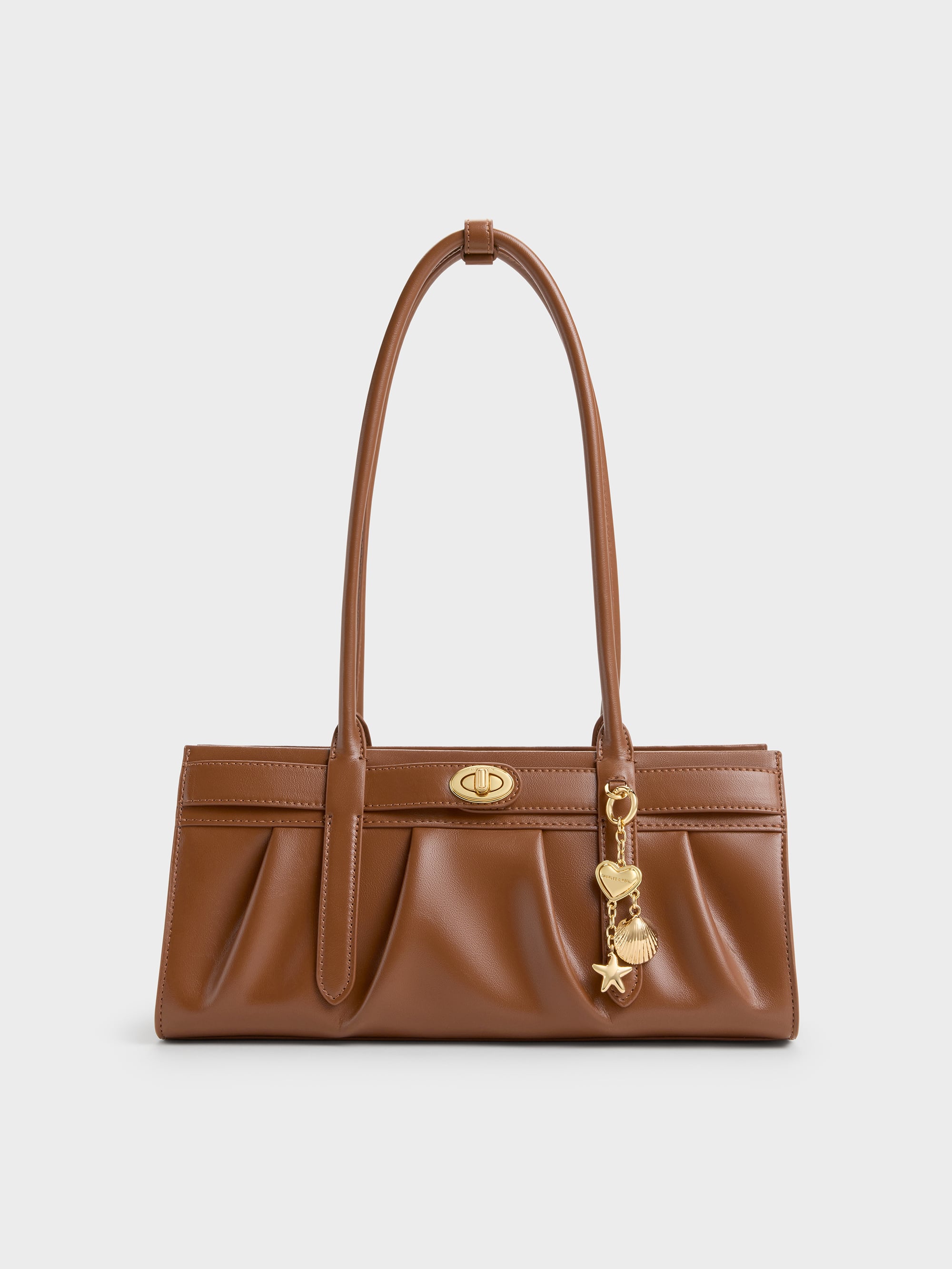 Isolde Belted Ruched Shoulder Bag - Chocolate - CHARLES & KEITH SG