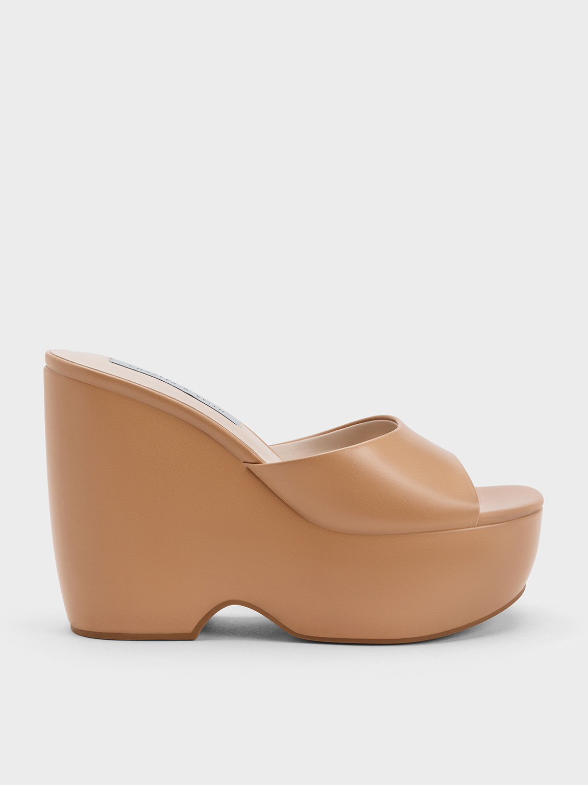 Charles & Keith Chunky Platform Wedge Mules In Sand