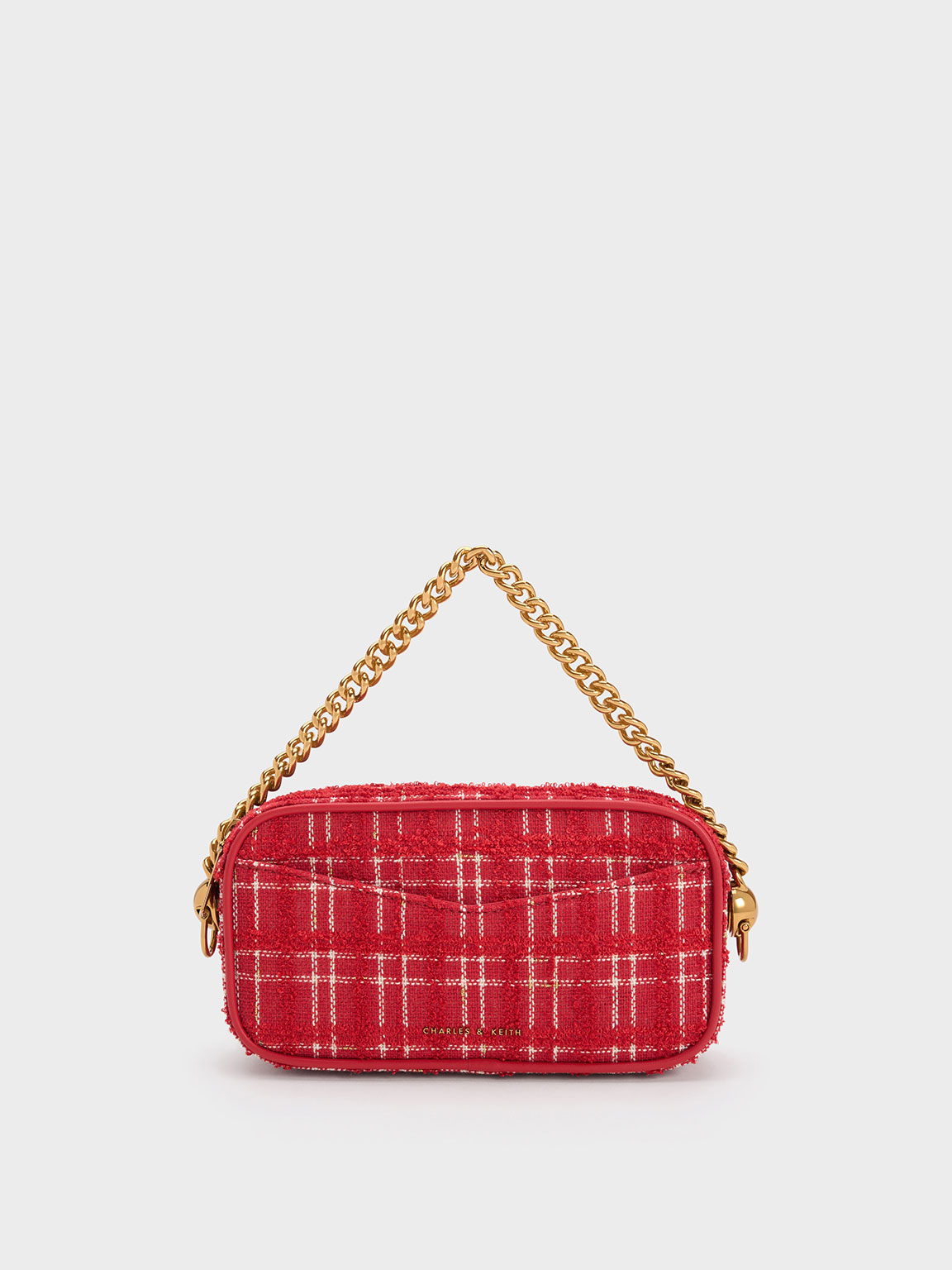 Charles & Keith Cayce Tweed Boxy Crossbody Bag In Red