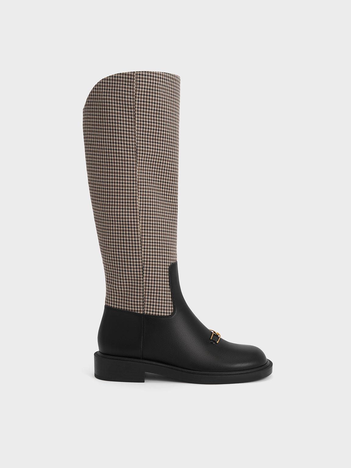 Charles & Keith Gabine Leather Checkered Knee-high Boots In Multi
