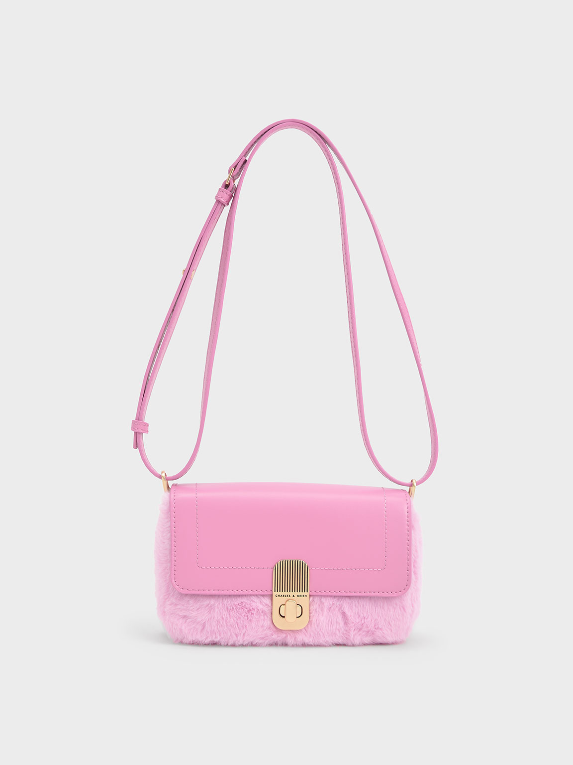 Pink Enya Front Flap Turn-Lock Shoulder Bag - CHARLES & KEITH International