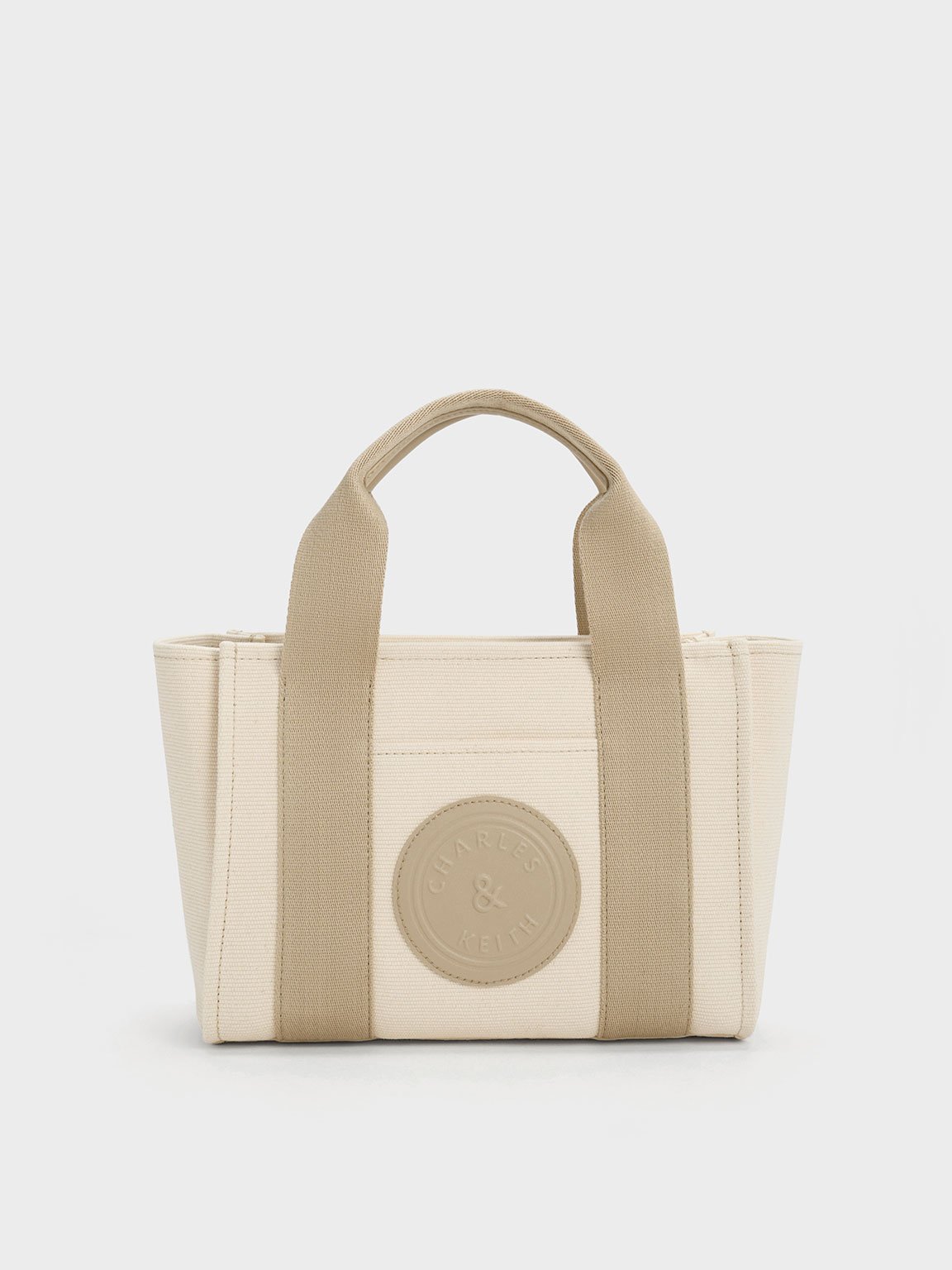 Charles & Keith Large Canvas Contrast-trim Tote Bag In Taupe