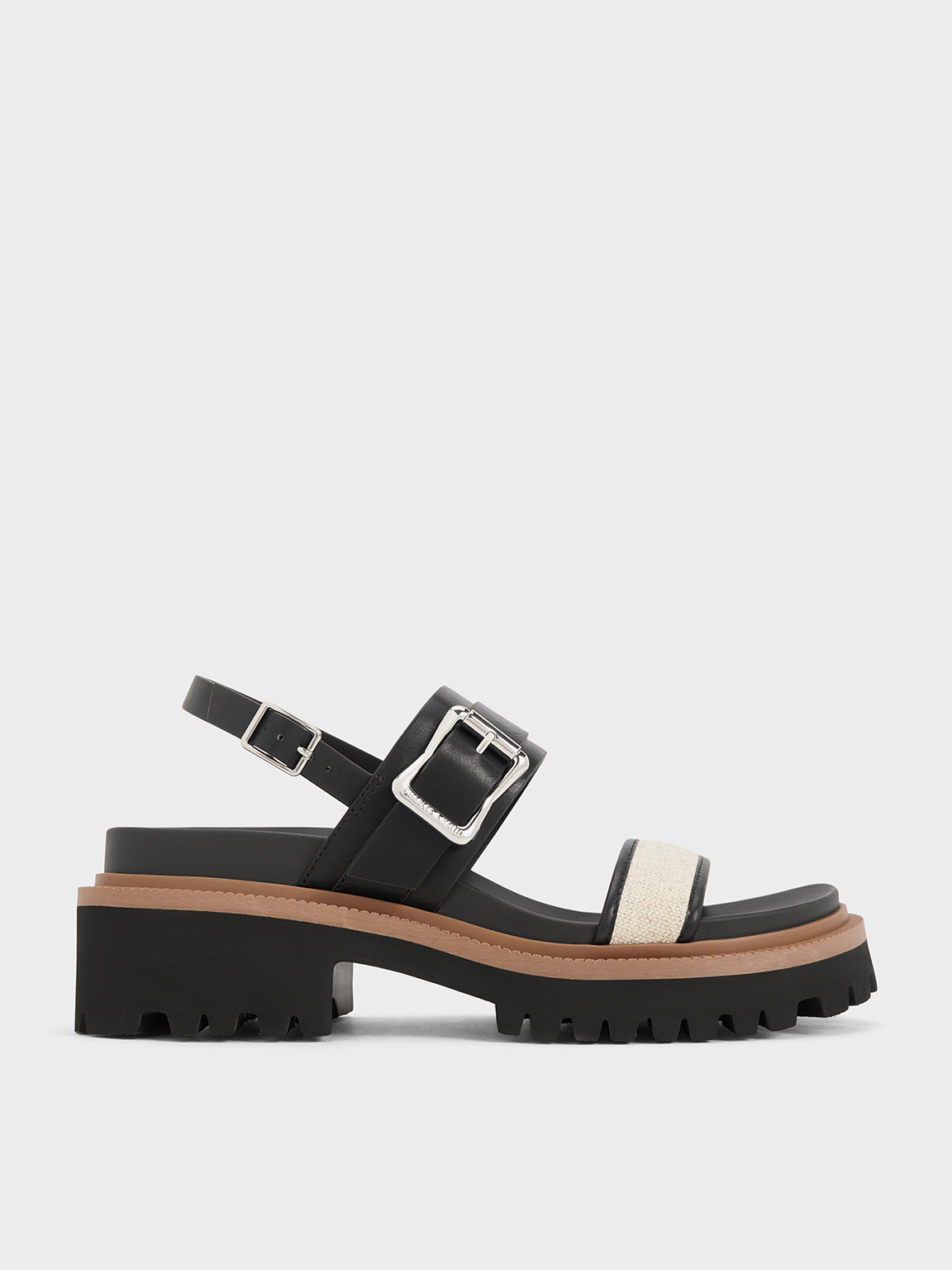Shop Charles & Keith - Buckled Platform Slingback Sandals In Black