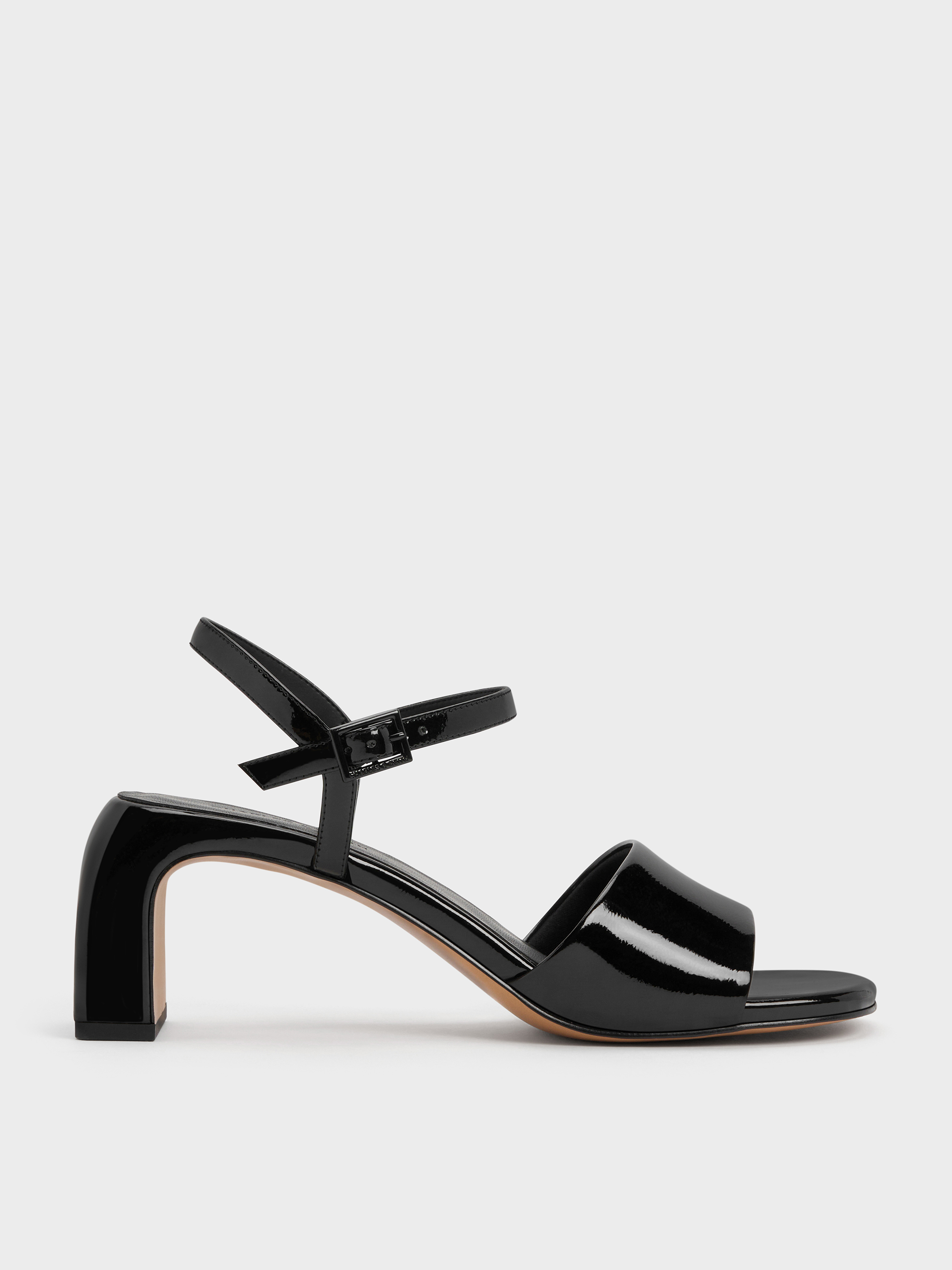 Patent Ankle-Strap Heeled Sandals - Black Patent - CHARLES & KEITH SG