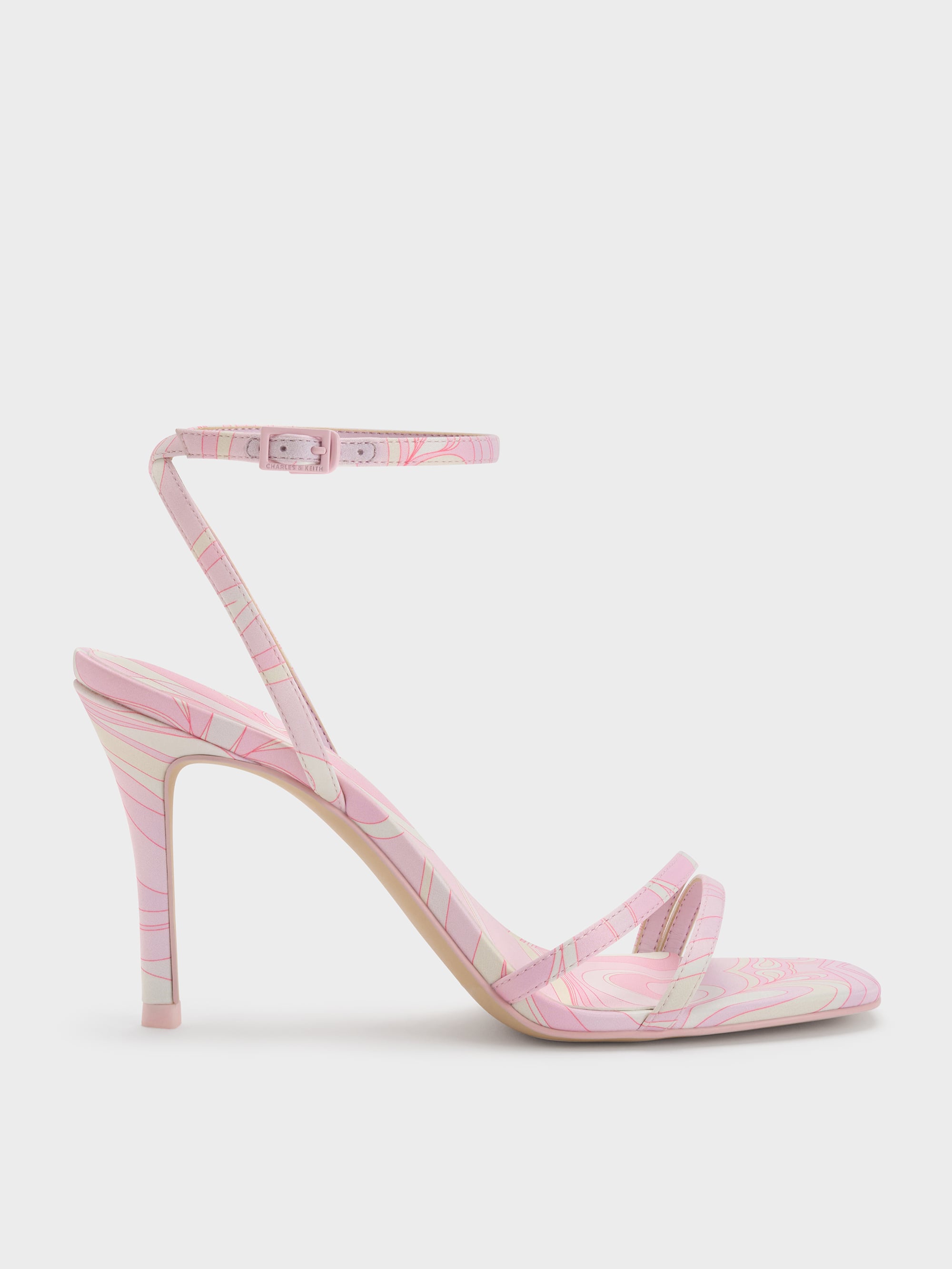 Light Pink Swirl-Print Ankle-Strap Heels - CHARLES & KEITH MX