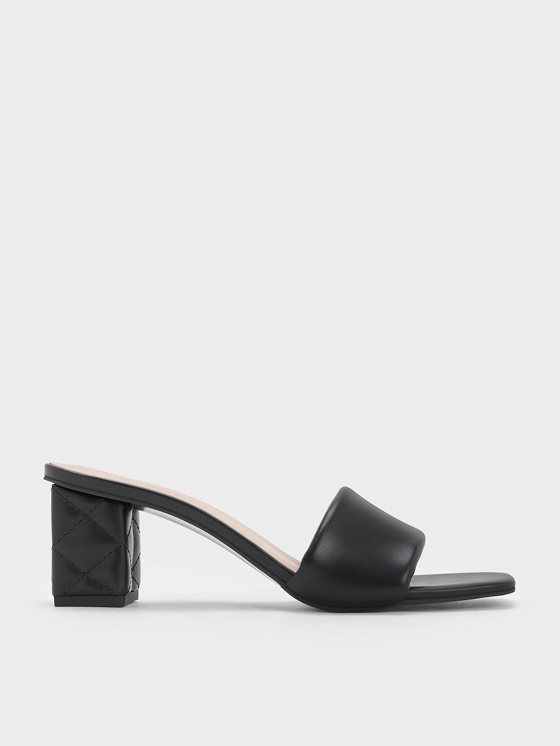 Charles & Keith Puffy-strap Quilted-heel Mules In Black
