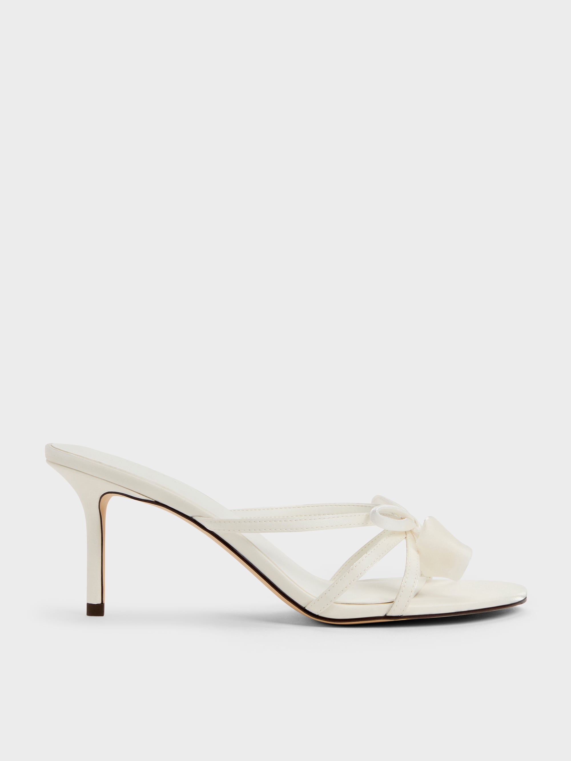 Charles & Keith White Bow Flower-Pearl Heeled Mules | CHARLES & KEITH