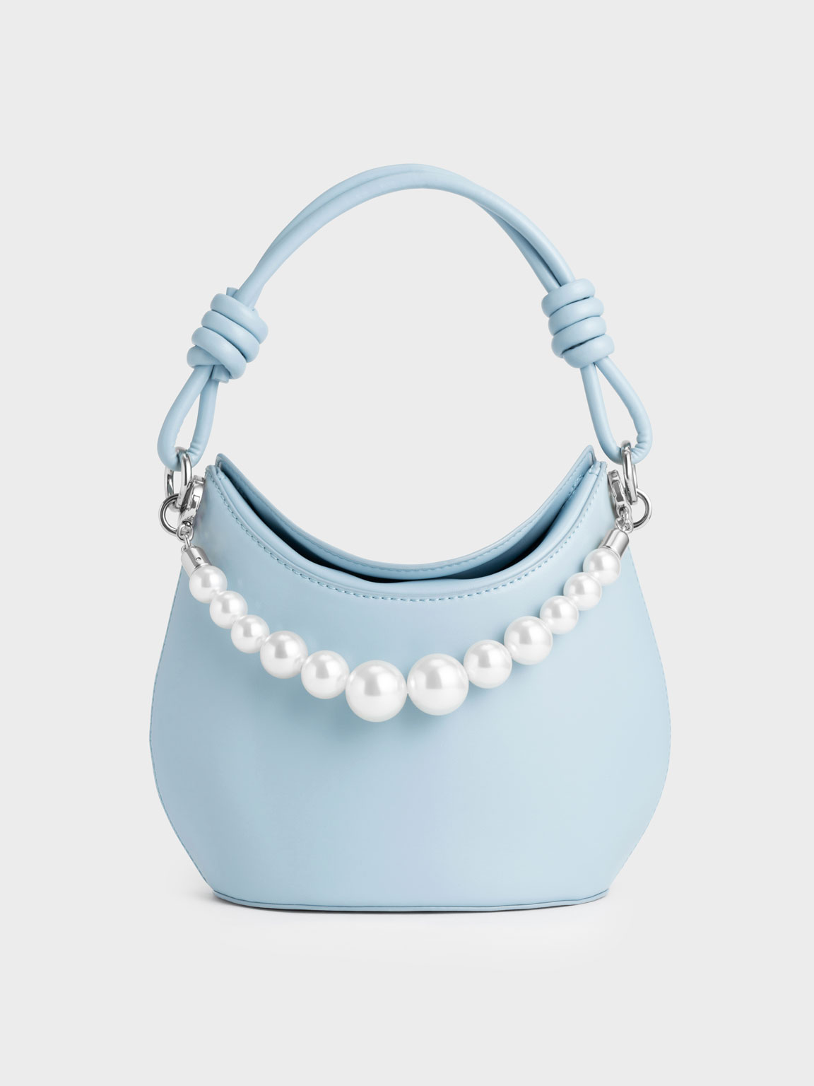 Light Blue Bead-Embellished Knotted Handle Bag | CHARLES & KEITH