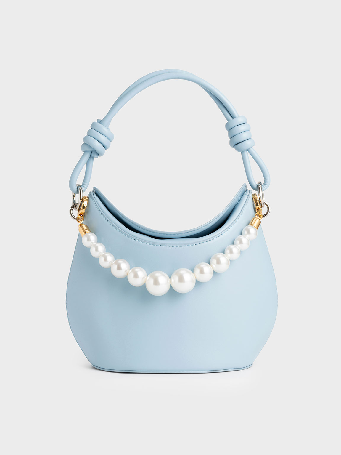 Light Blue Bead-Embellished Knotted Handle Bag | CHARLES & KEITH