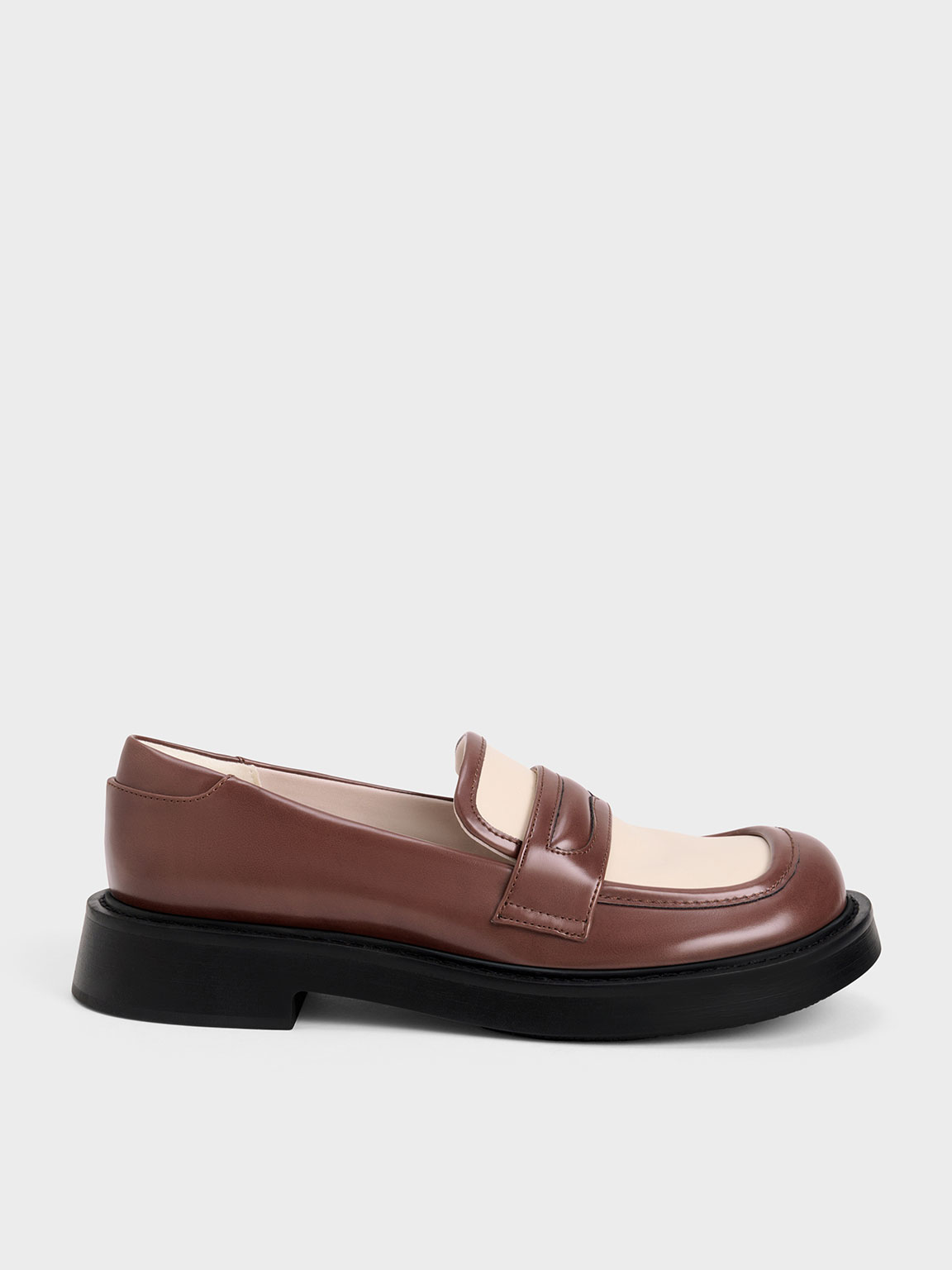 Maroon Penelope Two-Tone Penny Loafers - CHARLES & KEITH US